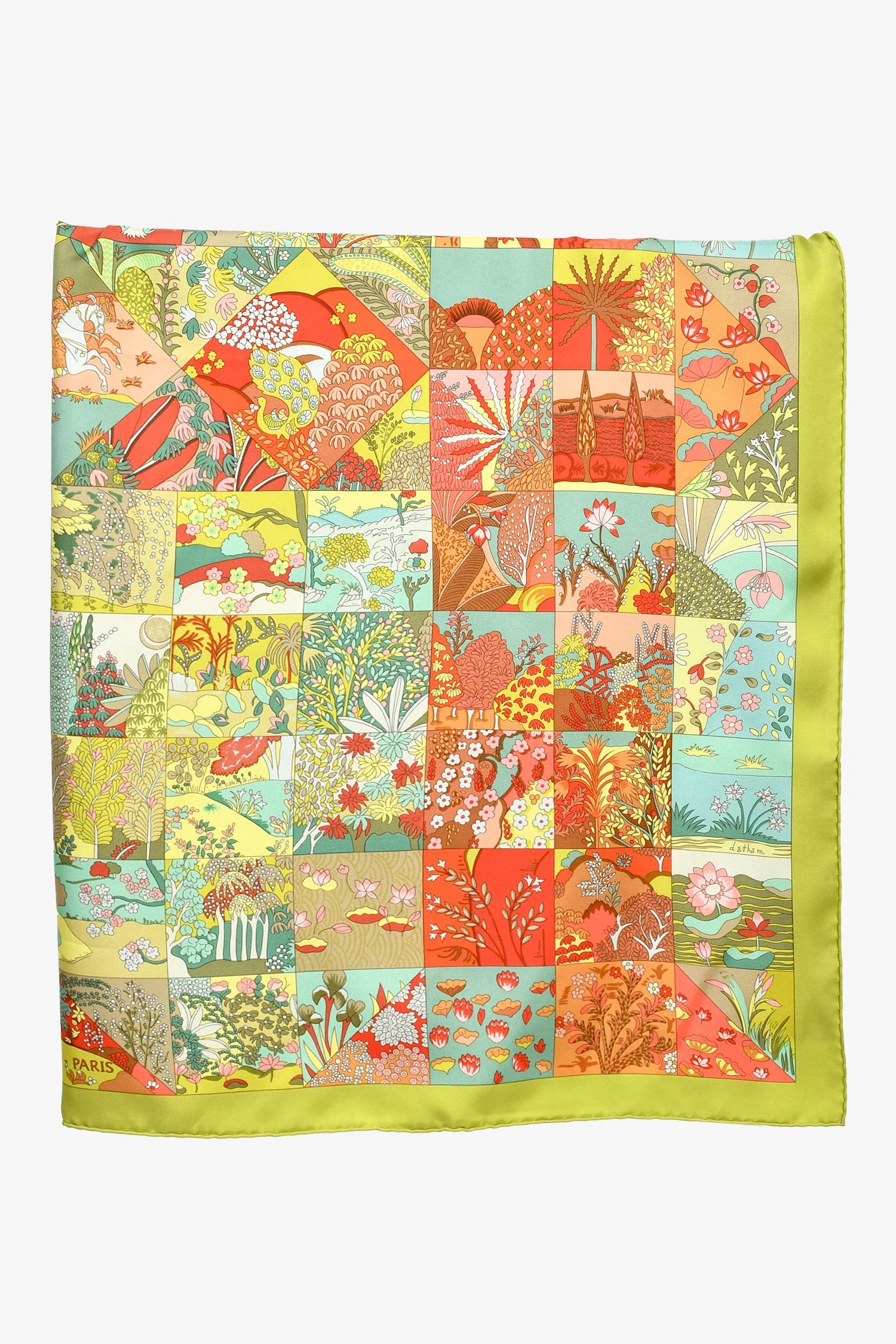 Hermès Green/Multicolour Silk 'Tout En Quilt' Scarf 90 - Image 2