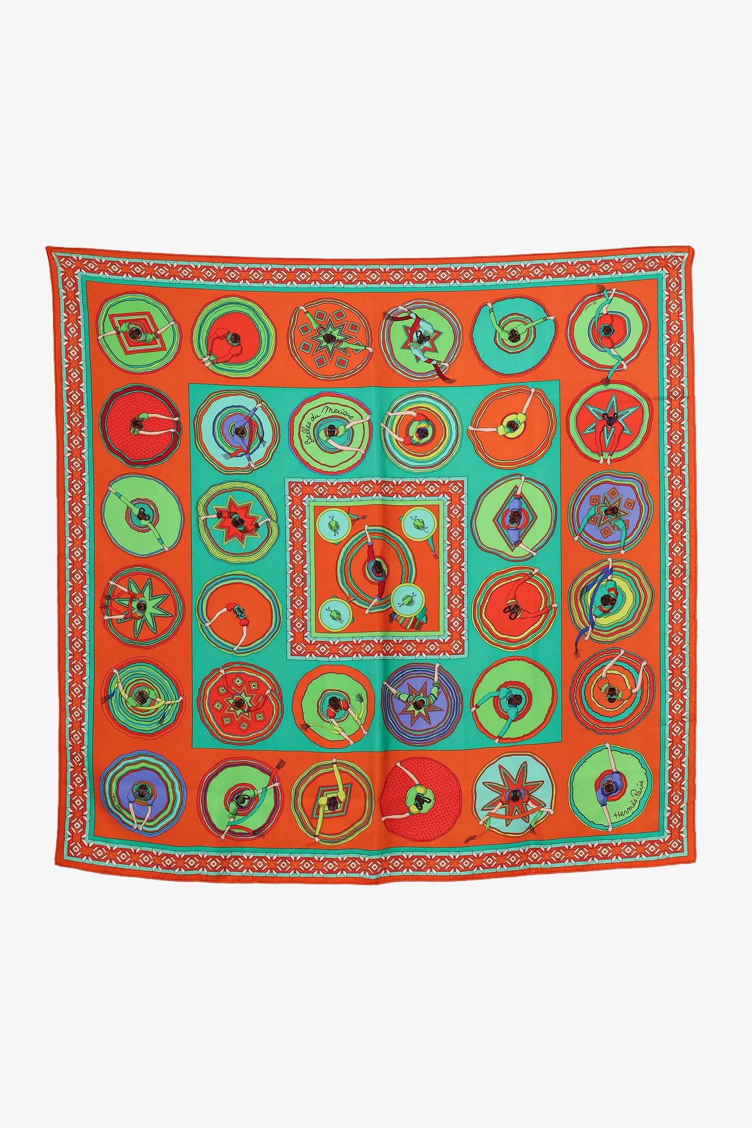 Hermès Green/Orange Silk Belles du Mexique Scarf Size 90cm - Image 3