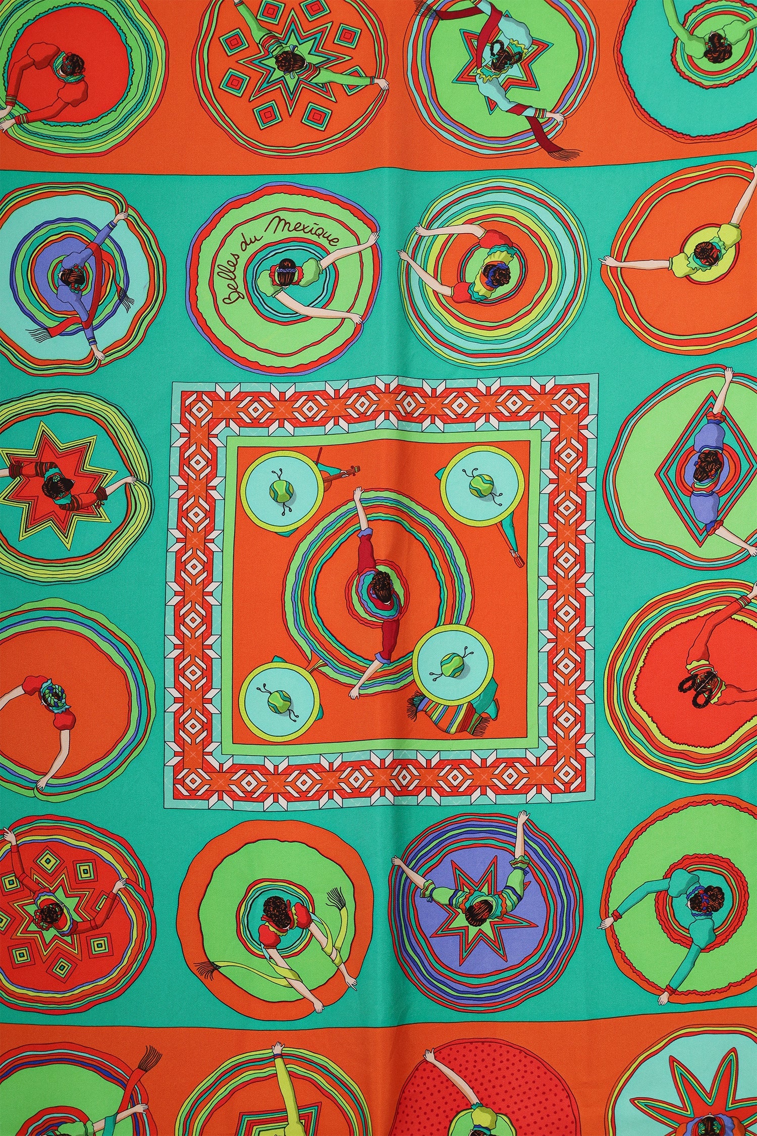 Hermès Green/Orange Silk Belles du Mexique Scarf Size 90cm - Image 4