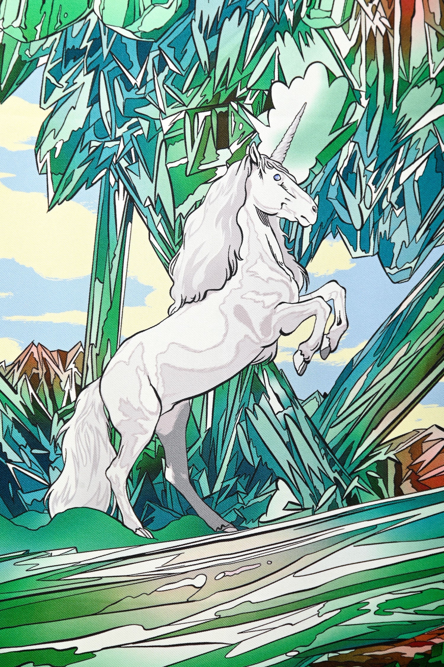 Hermès Green Silk 'La Vallés De Cristal' Scarf 90 - Image 4