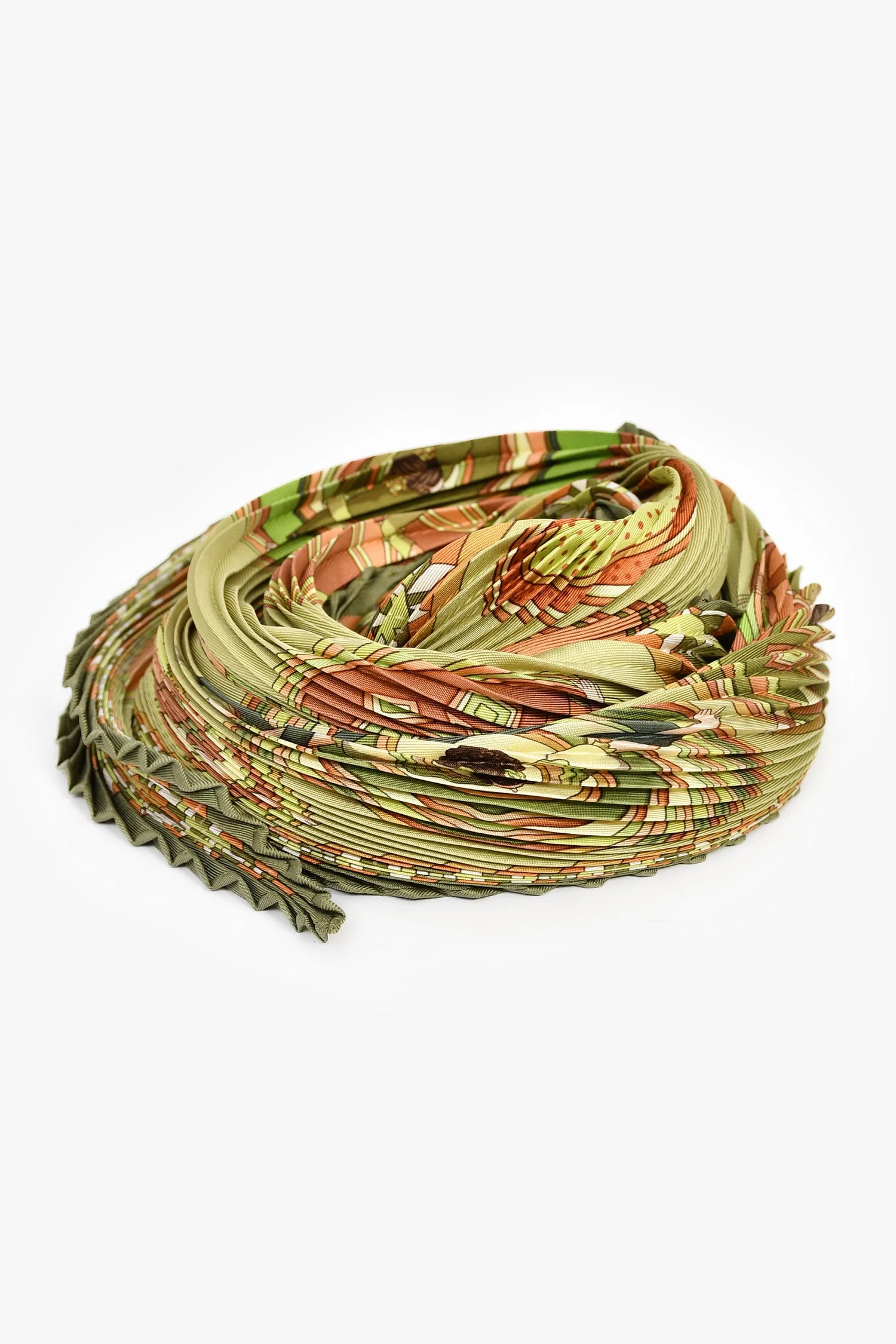 Hermès Green Silk Twilly Au Bloc Pleated Scarf 90 - Image 2