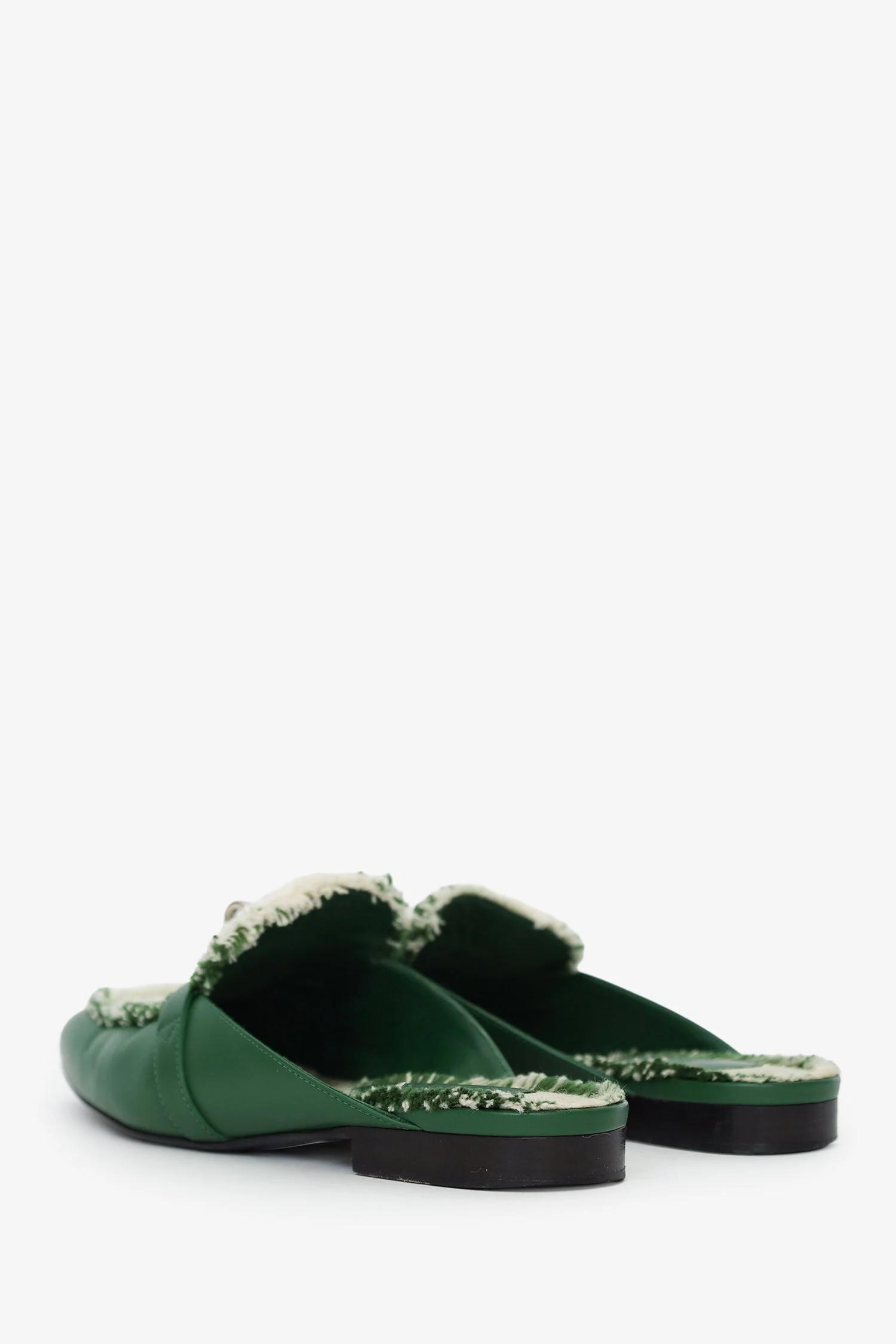 Hermes Green Toile Calfskin Fringe Oz Mules Size 37 - Image 4