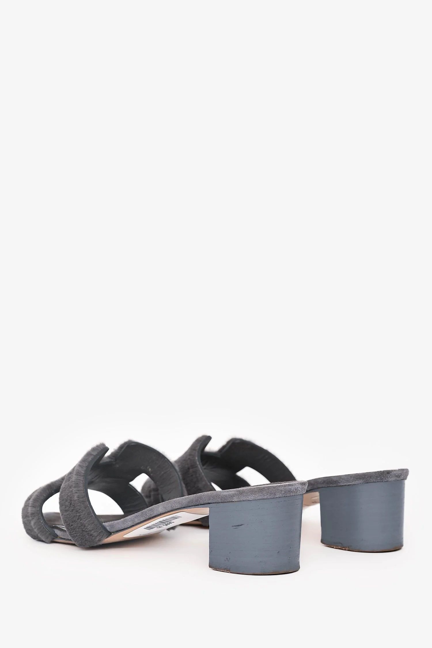 Hermès Grey Leather/Shaved Mink Fur Oasis Sandals Size 36 - Image 4