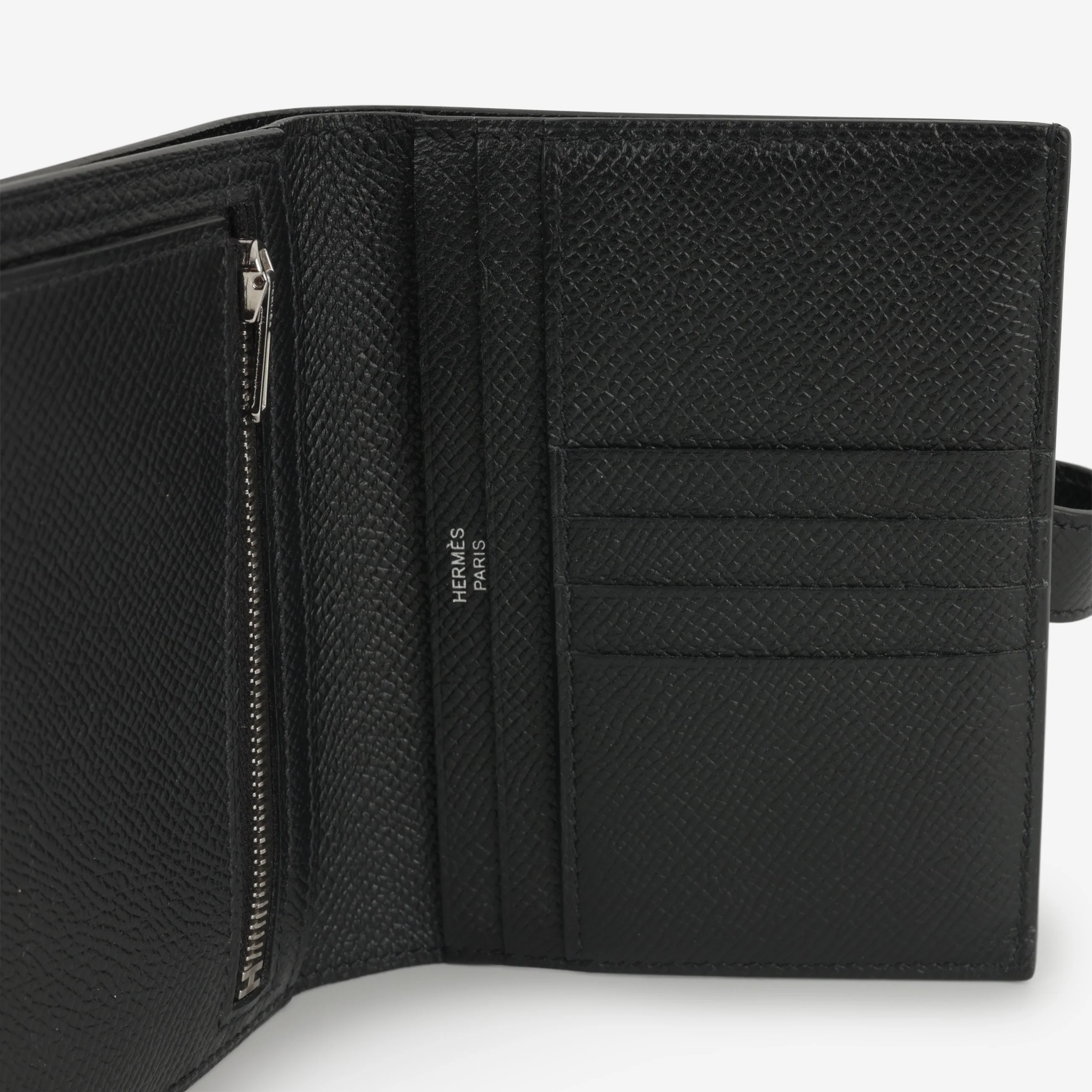 Hermès Bearn Compact Wallet - Black Epsom | Palladium Hardware - Image 6