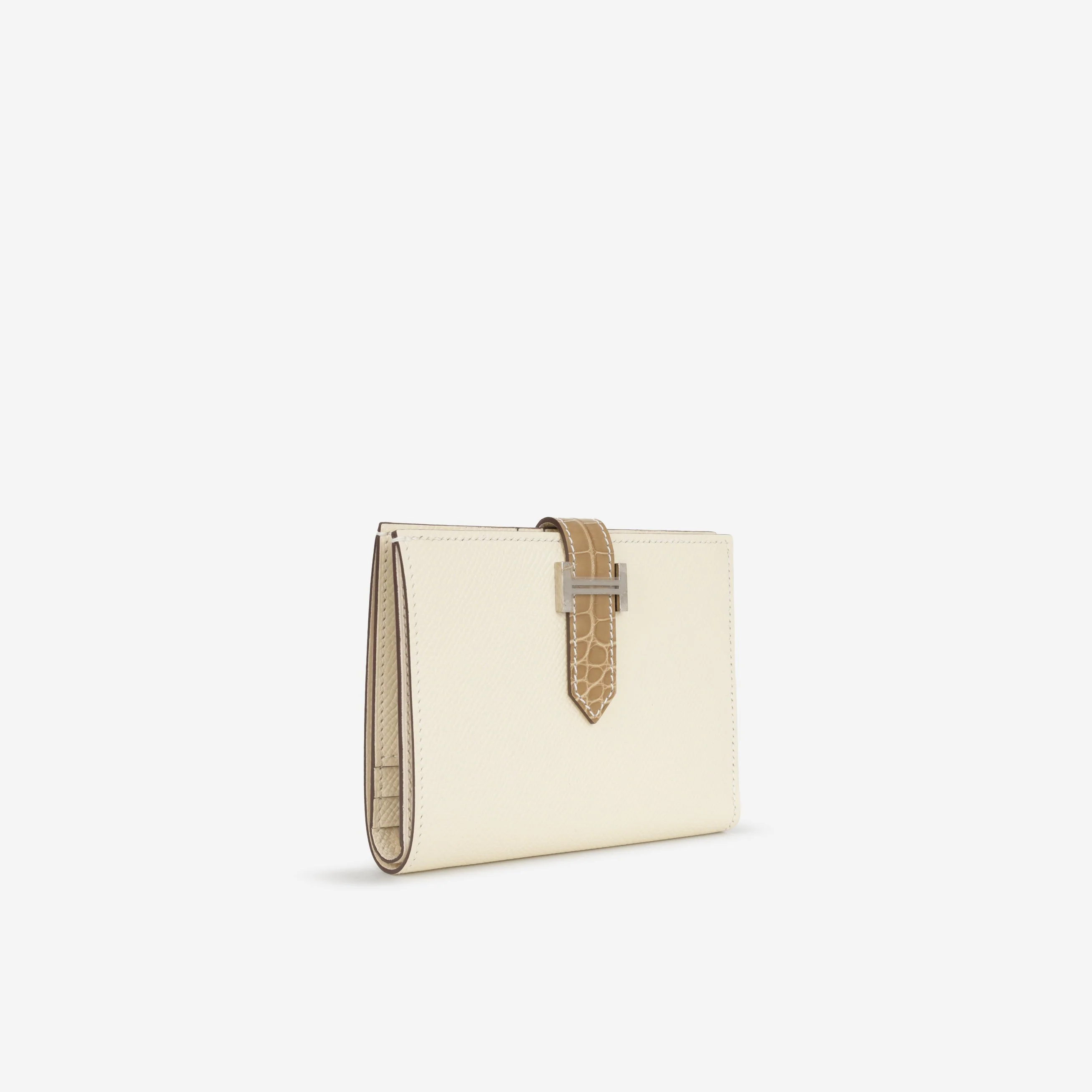 Hermès Bearn Compact Wallet - Nata Epsom / Beige Sable Alligator | Palladium Hardware - Image 2