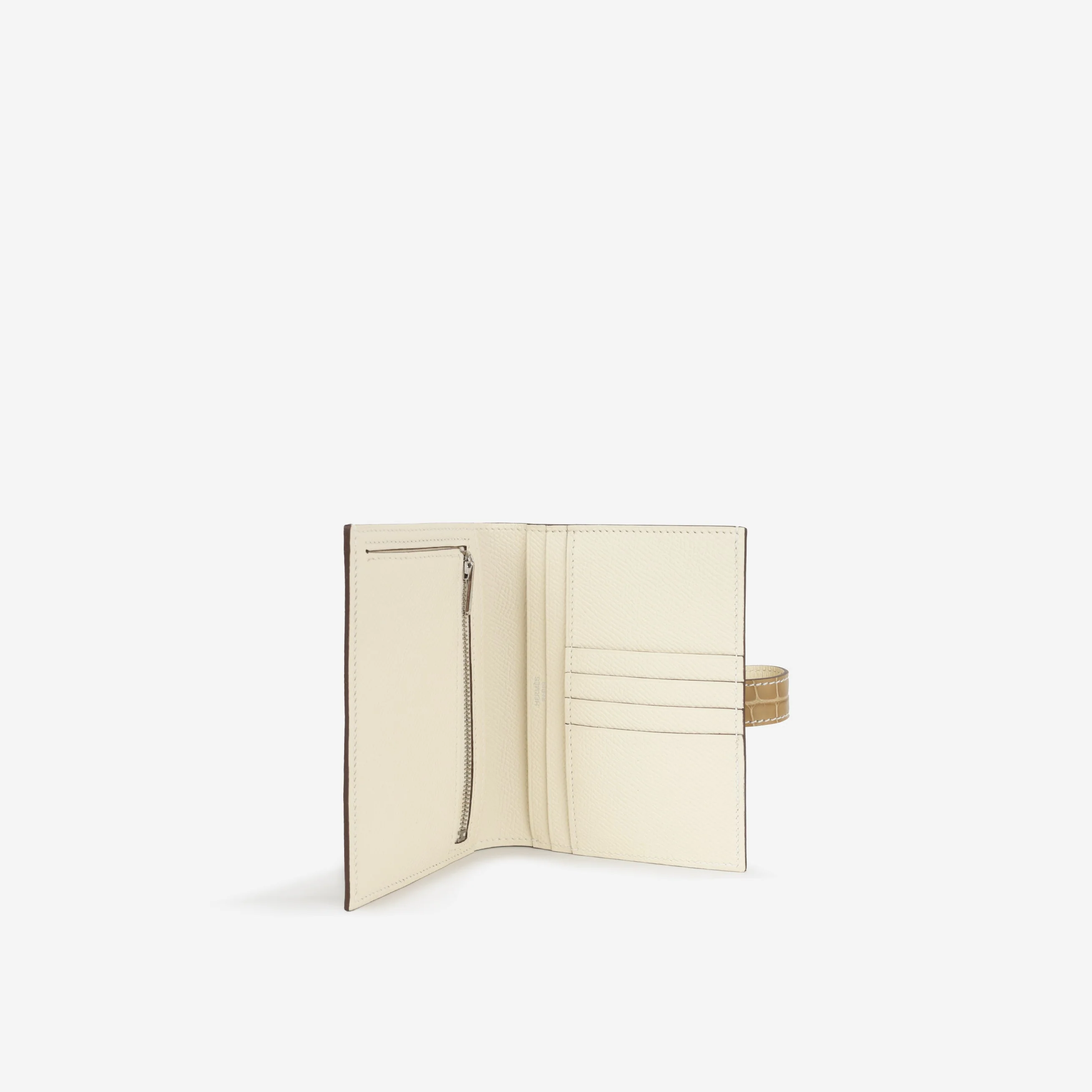 Hermès Bearn Compact Wallet - Nata Epsom / Beige Sable Alligator | Palladium Hardware - Image 5