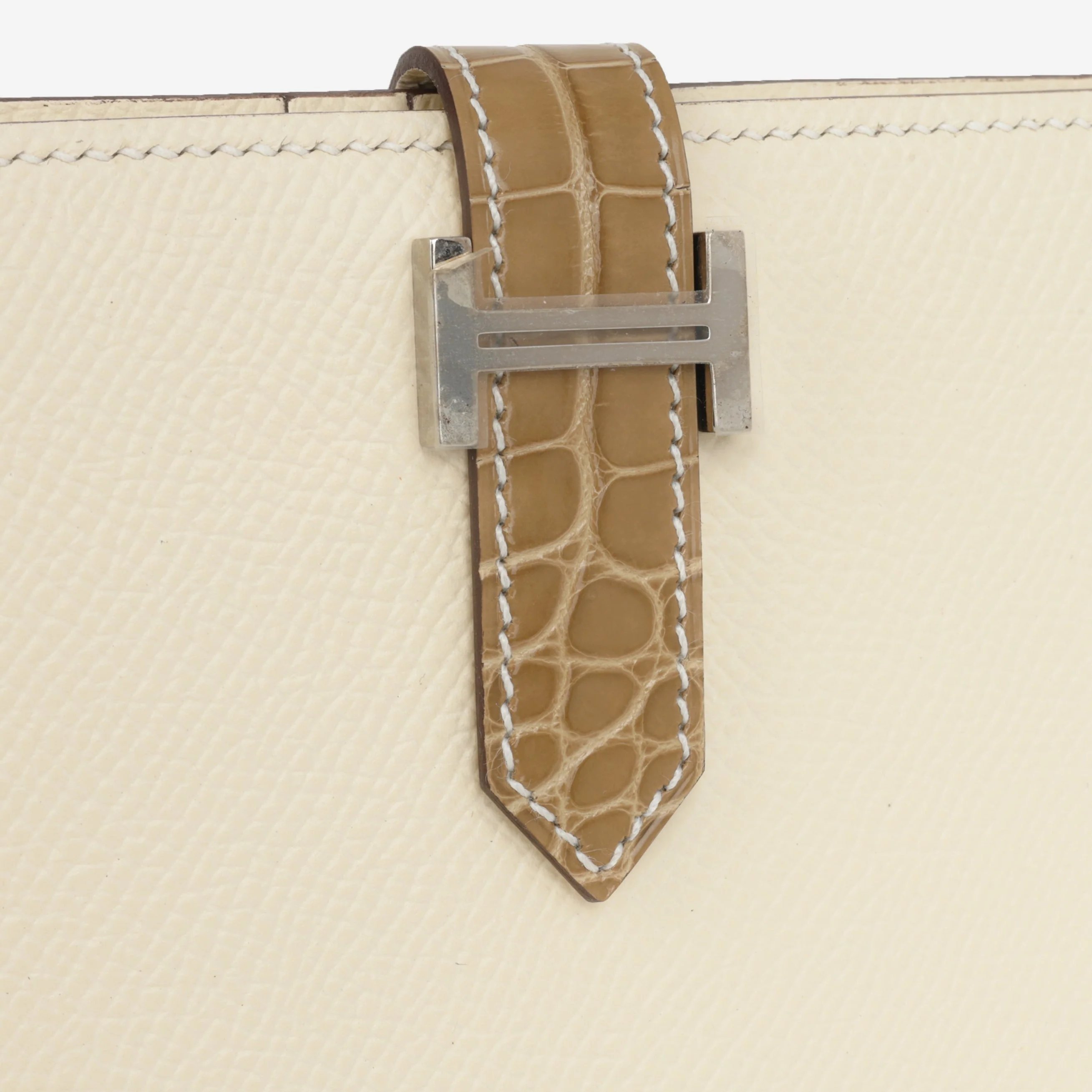 Hermès Bearn Compact Wallet - Nata Epsom / Beige Sable Alligator | Palladium Hardware - Image 6