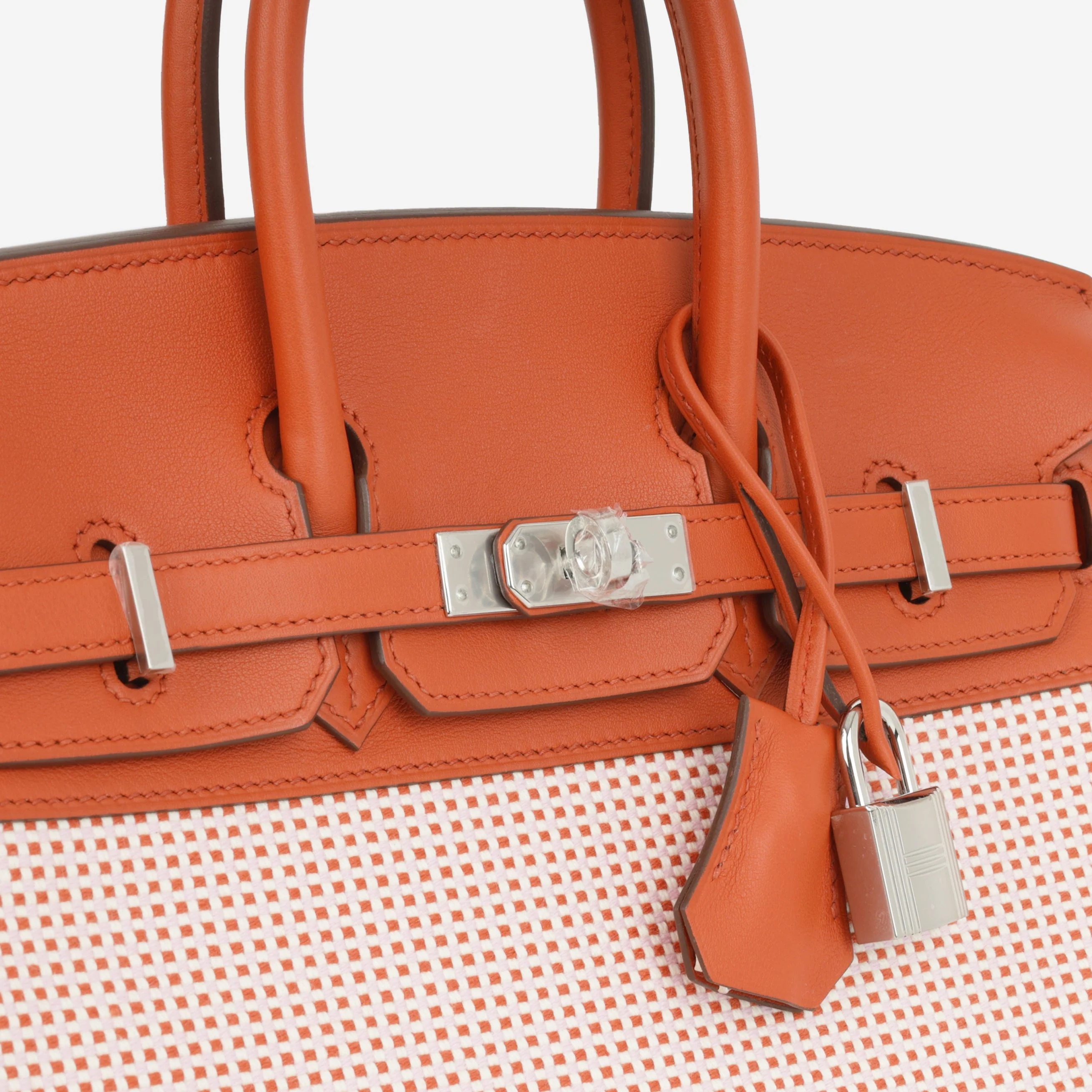 Hermès Birkin 25 - Brique Swift / Mauve Sylvester & Ecru Toile | Palladium Hardware - Image 9