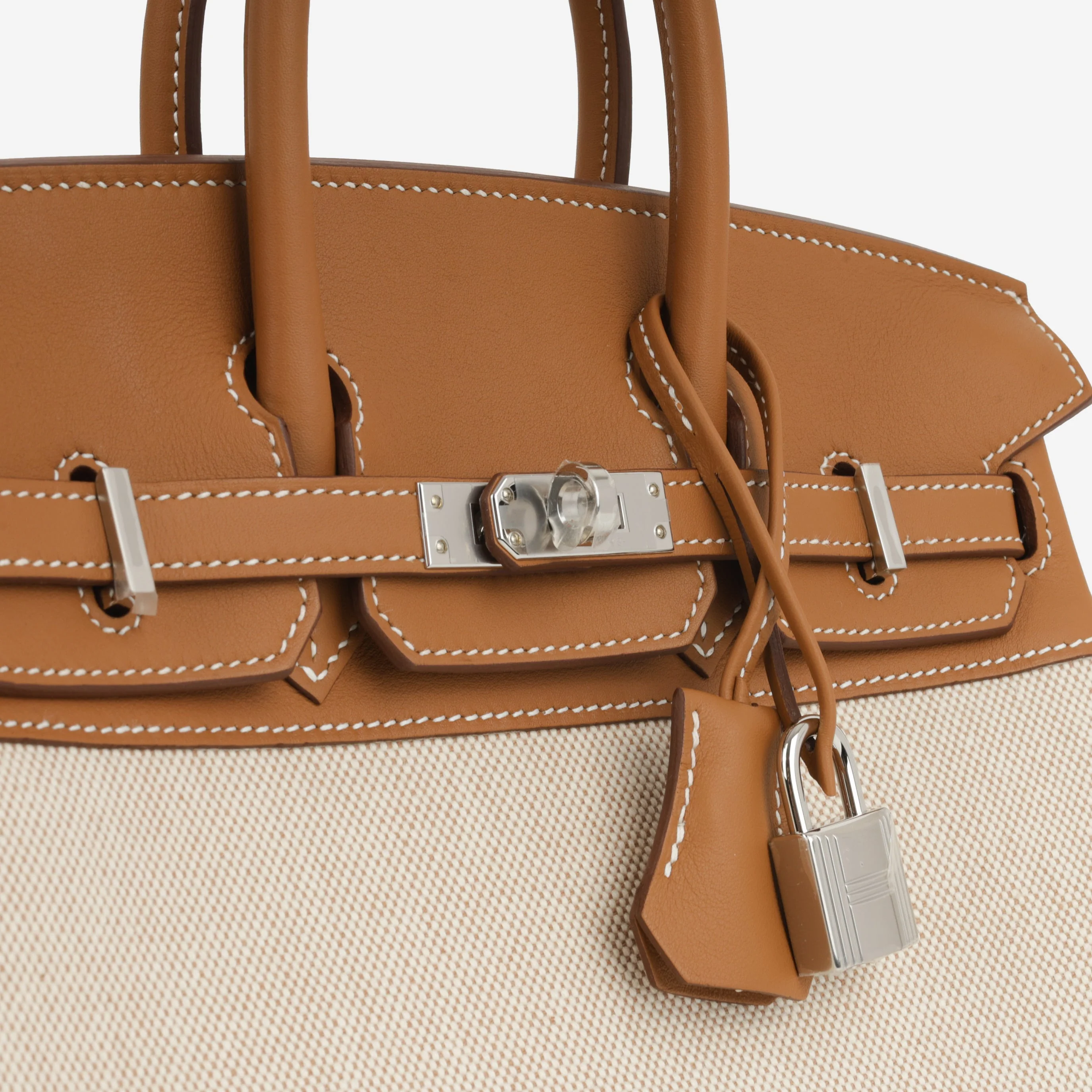 Hermès Birkin 25 Toile - Gold Swift/Ecru Canvas | Palladium Hardware - Image 9