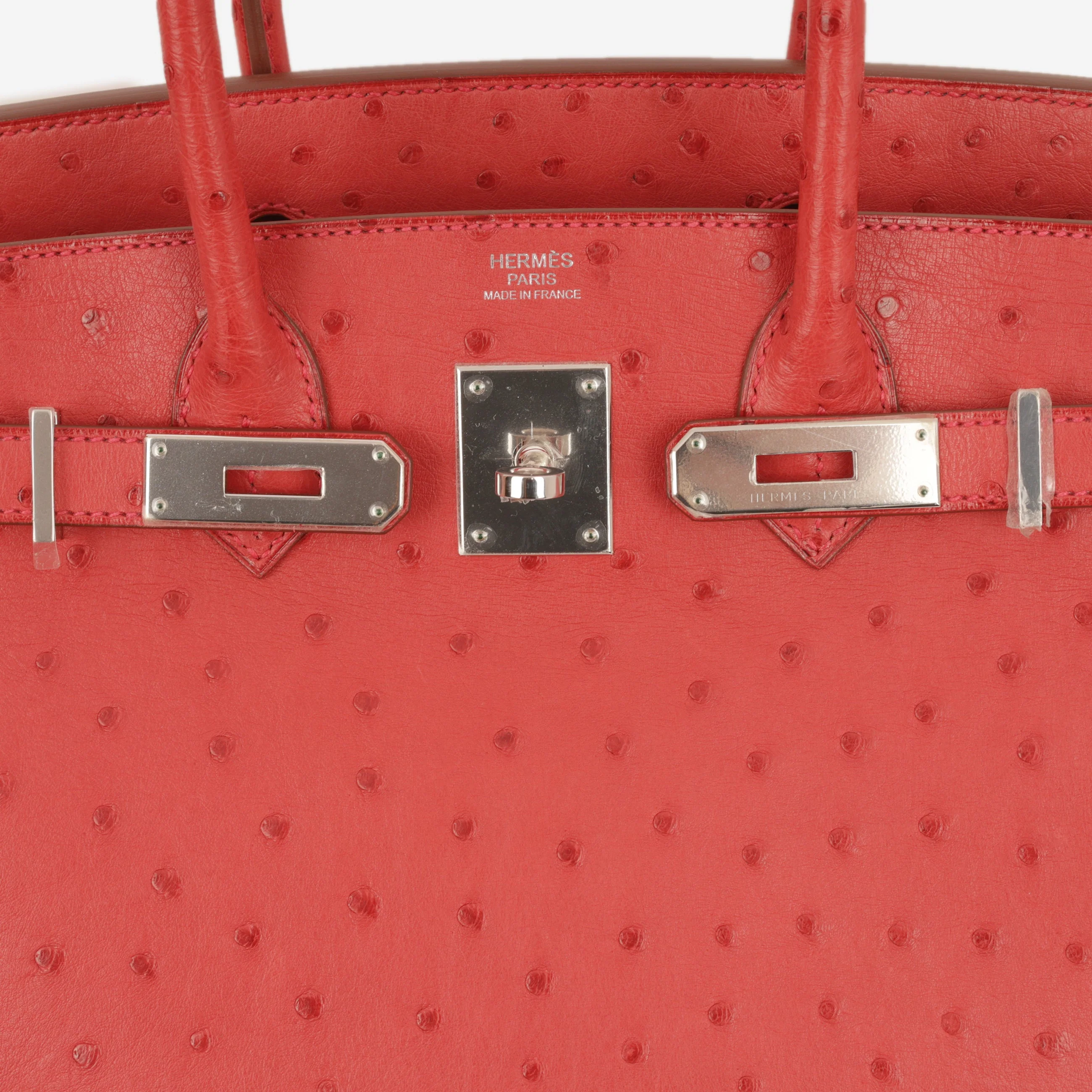 Hermès Birkin 30 - Rouge Vif Ostrich | Palladium Hardware - Image 9