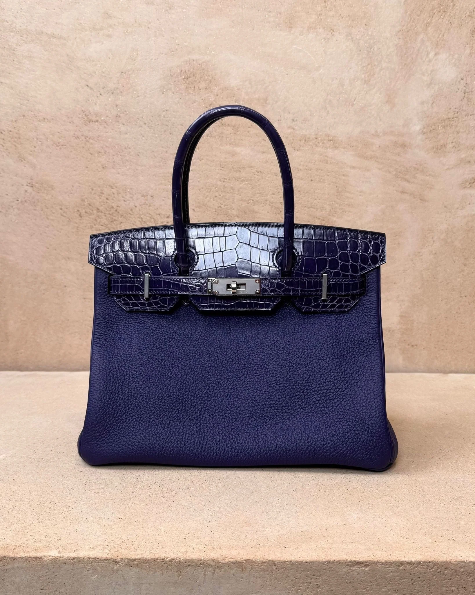 Hermès Birkin 30 Touch - Bleu Encre Togo / Crocodile Niloticus | Palladium Hardware - Image 11