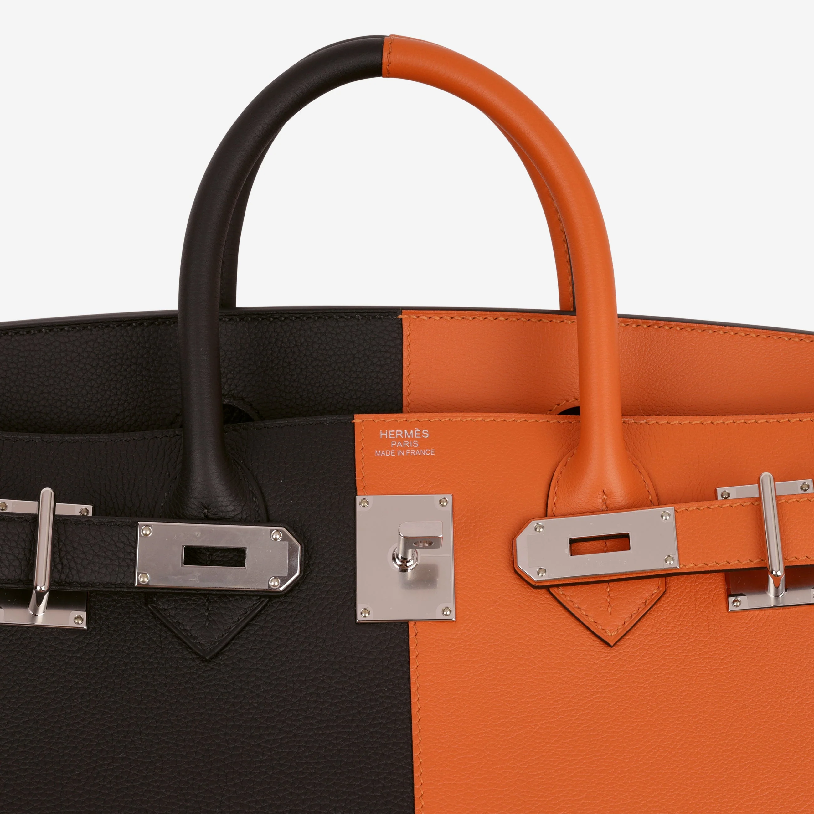Hermès HAC 40 Casaque - Black & Orange H | Palladium Hardware - Image 8
