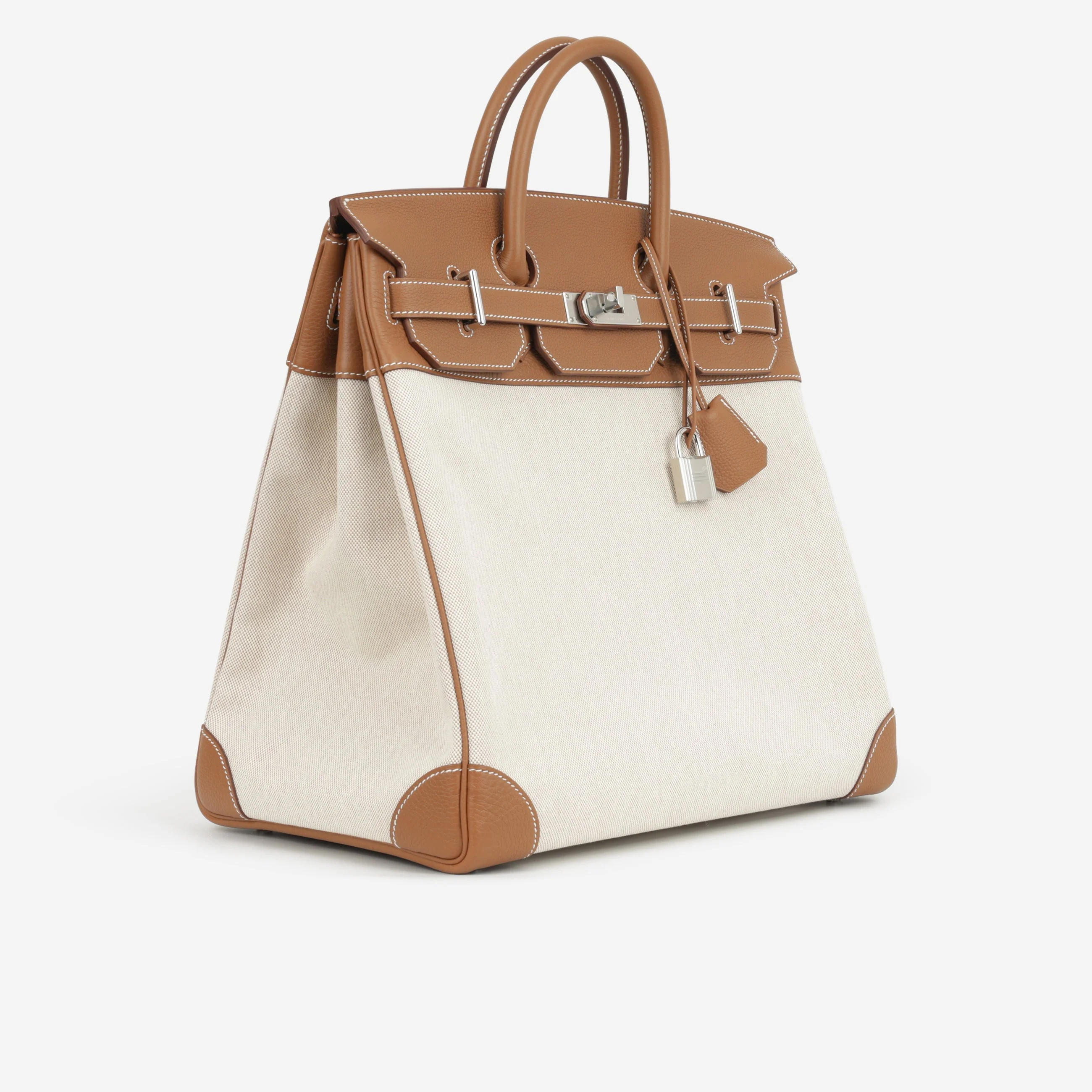 Hermès HAC 40 - Gold Evercolor / Ecru-Beige Toile | Palladium Hardware - Image 2