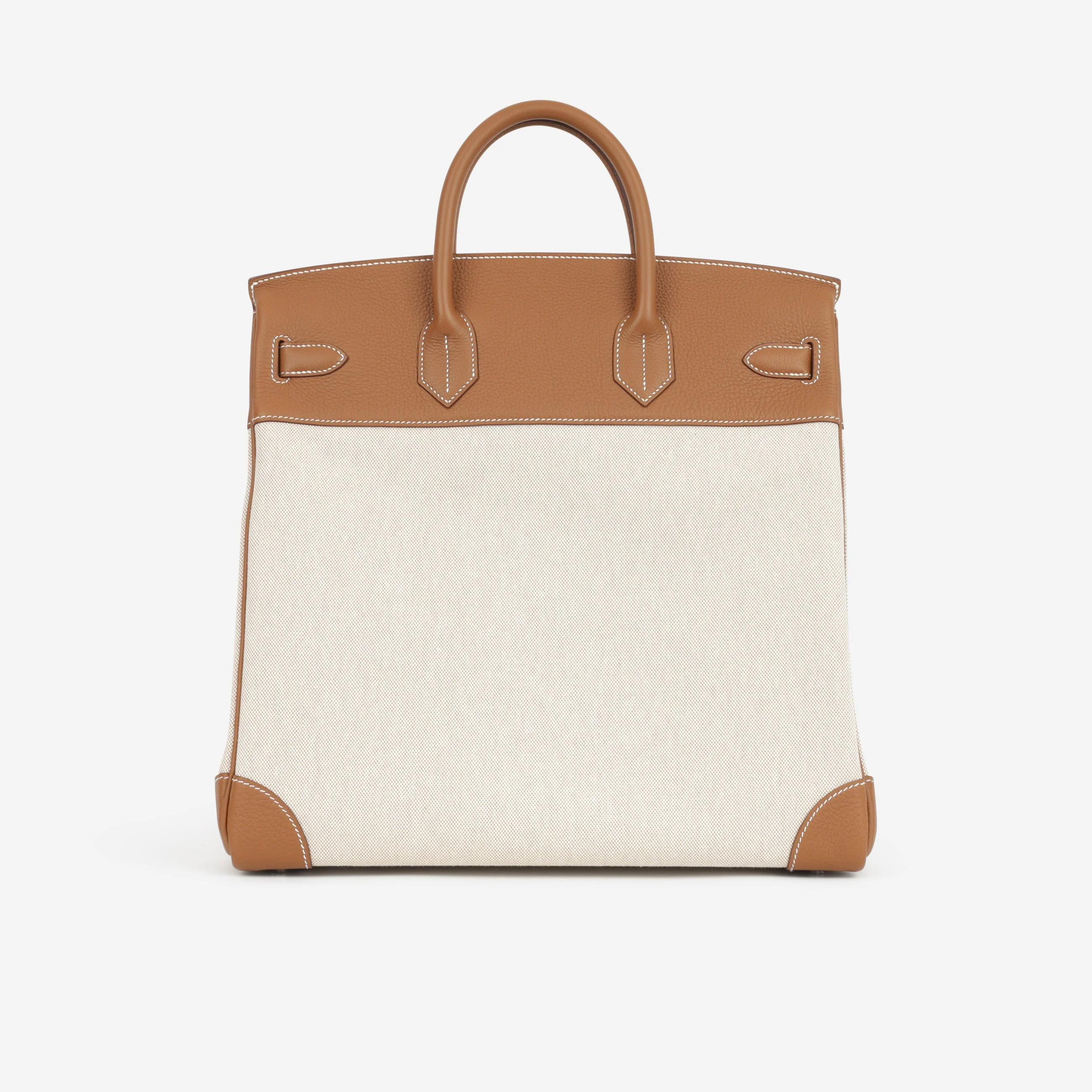Hermès HAC 40 - Gold Evercolor / Ecru-Beige Toile | Palladium Hardware - Image 3