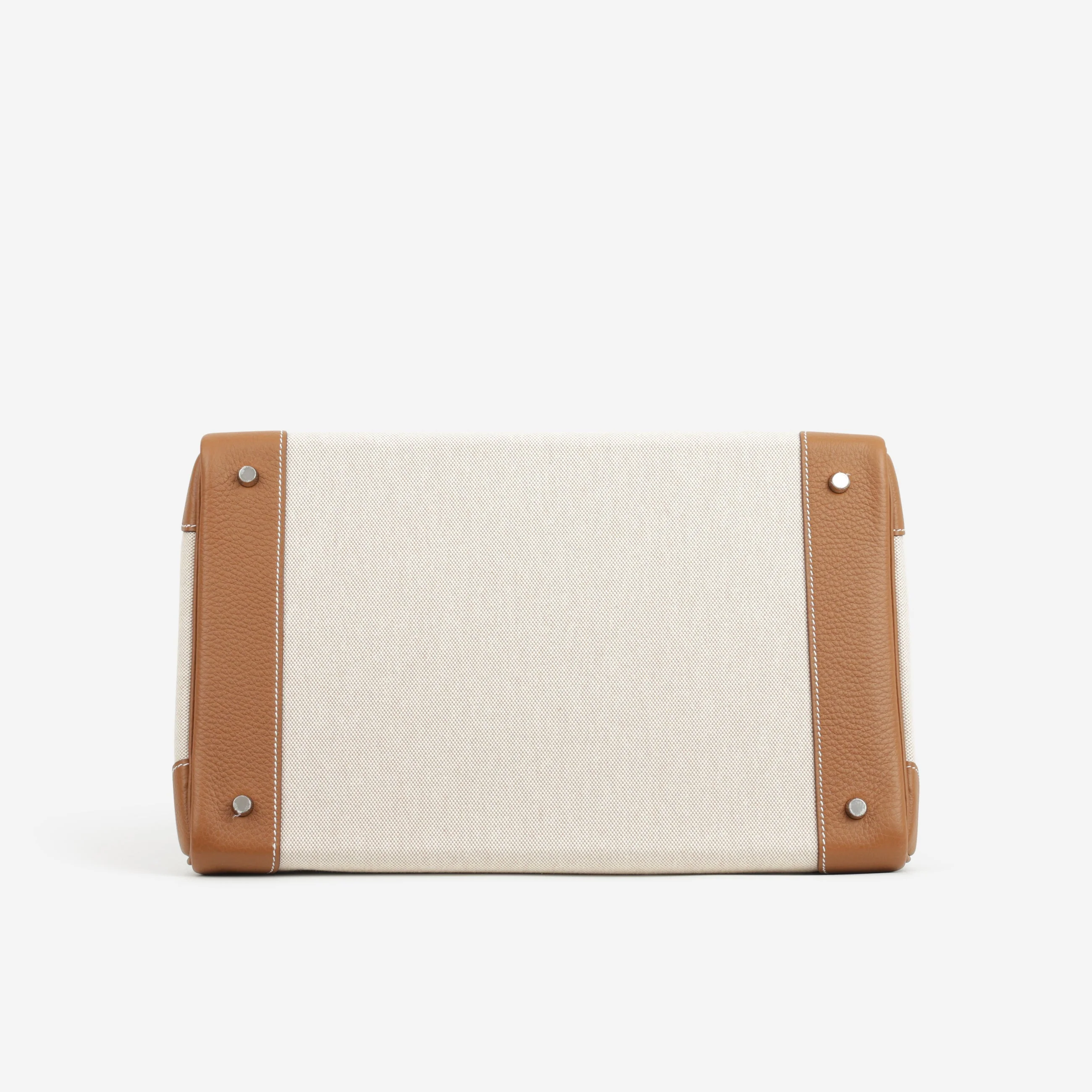 Hermès HAC 40 - Gold Evercolor / Ecru-Beige Toile | Palladium Hardware - Image 4