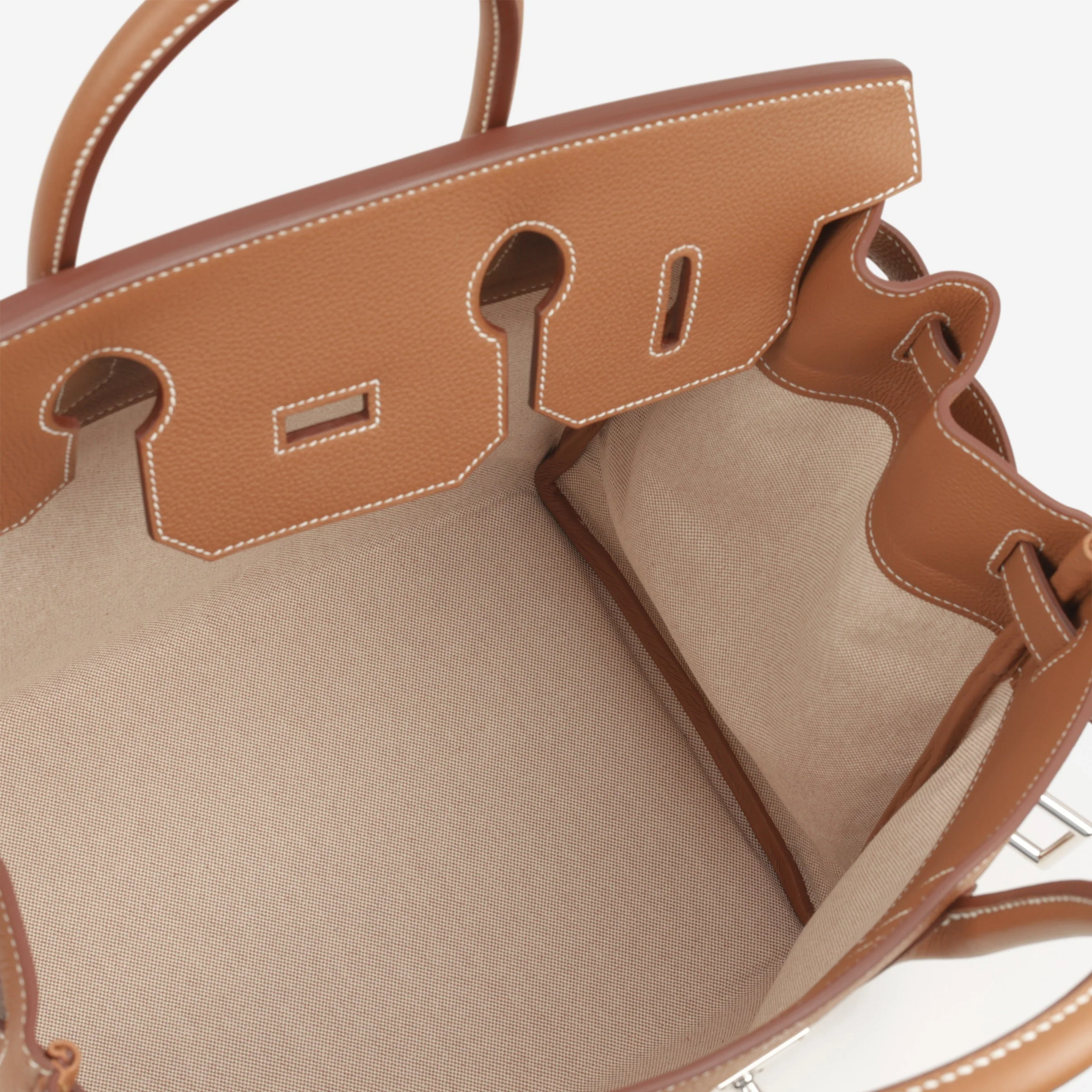 Hermès HAC 40 - Gold Evercolor / Ecru-Beige Toile | Palladium Hardware - Image 7