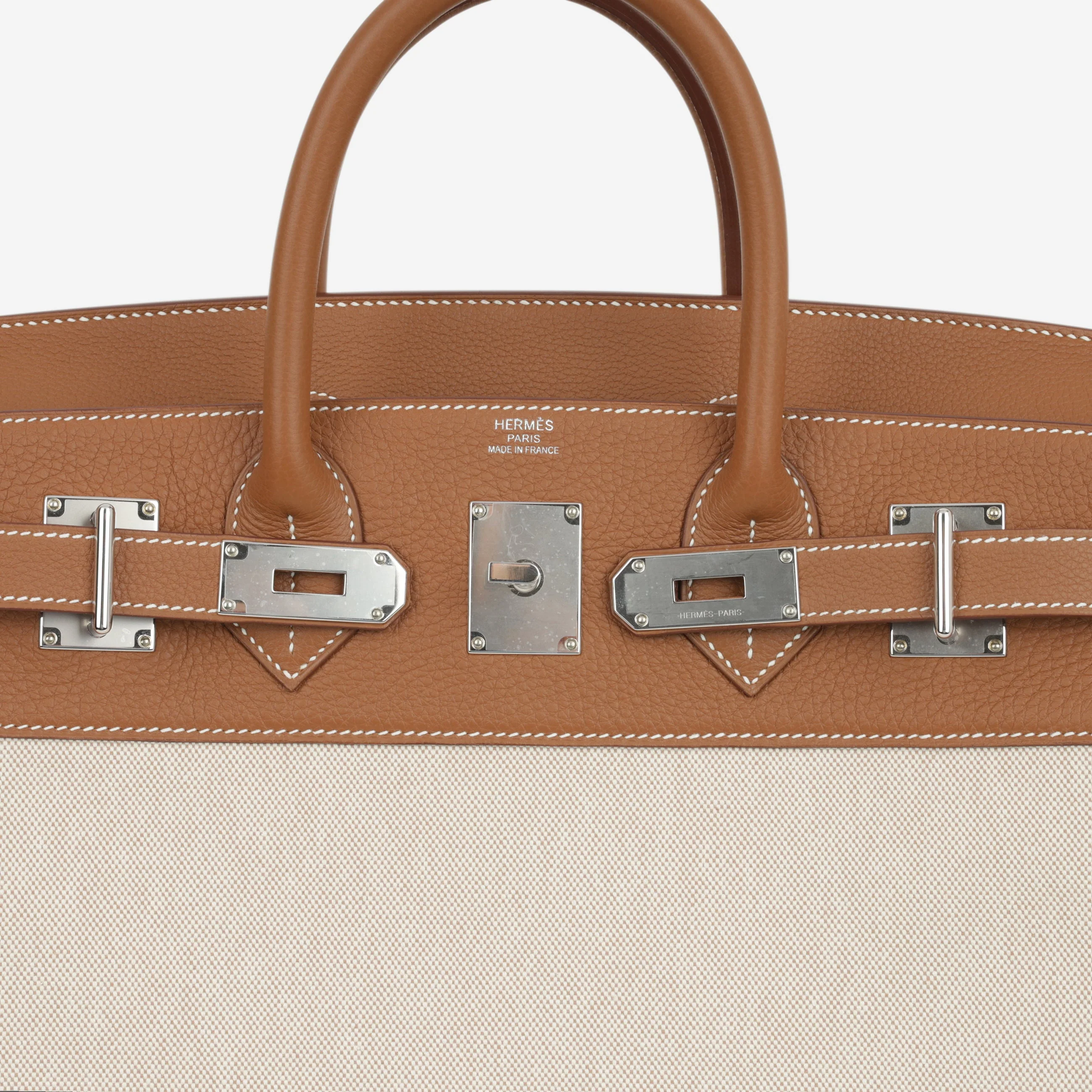Hermès HAC 40 - Gold Evercolor / Ecru-Beige Toile | Palladium Hardware - Image 8