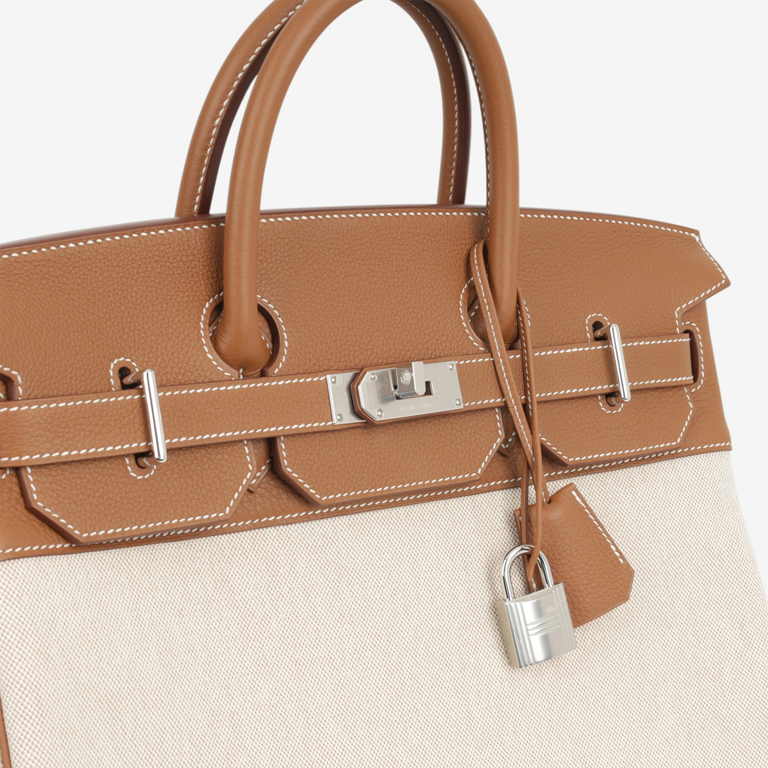 Hermès HAC 40 - Gold Evercolor / Ecru-Beige Toile | Palladium Hardware - Image 9