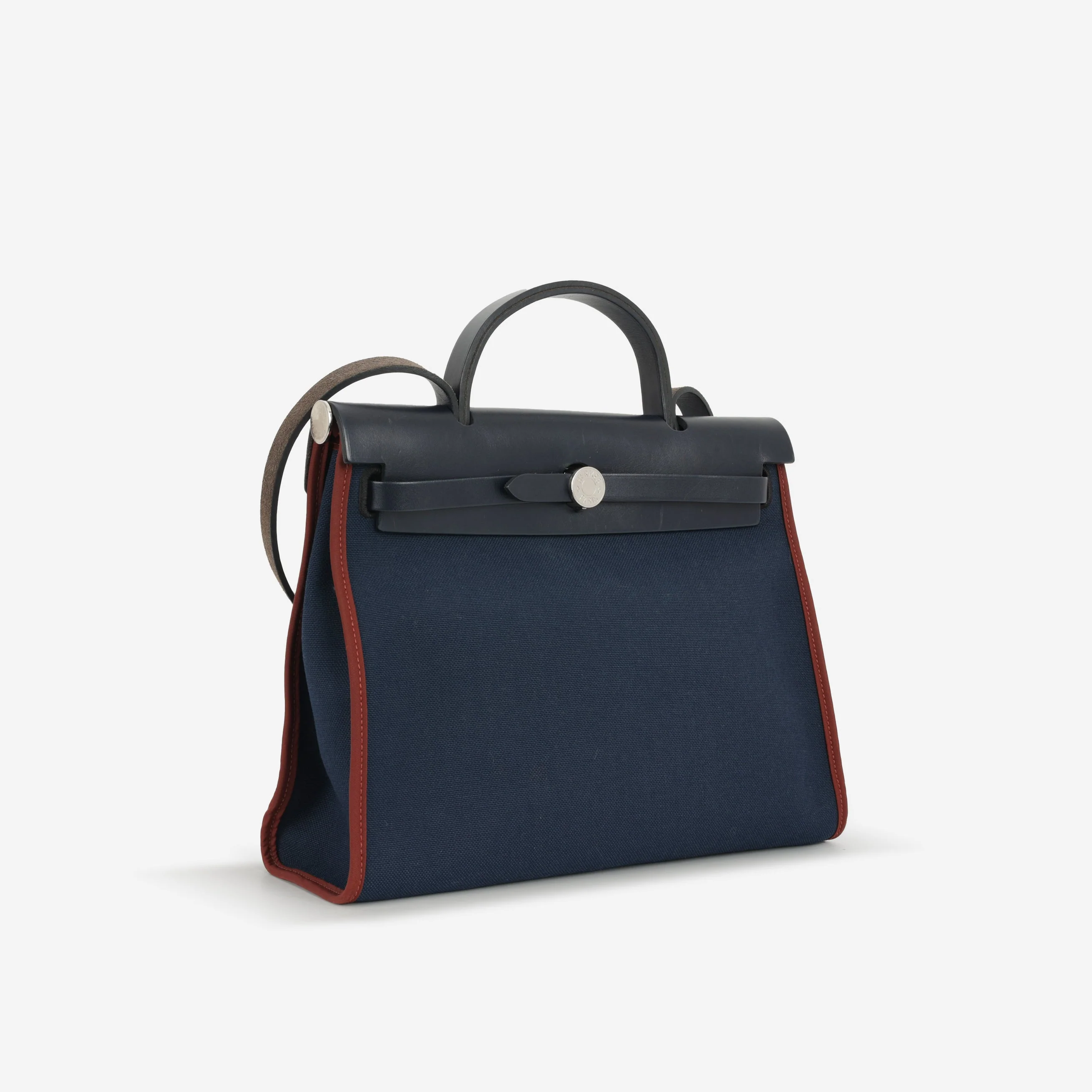 Hermès Herbag 31 - Blue Marine Canvas / Rouge H Trim | Palladium Hardware - Image 2