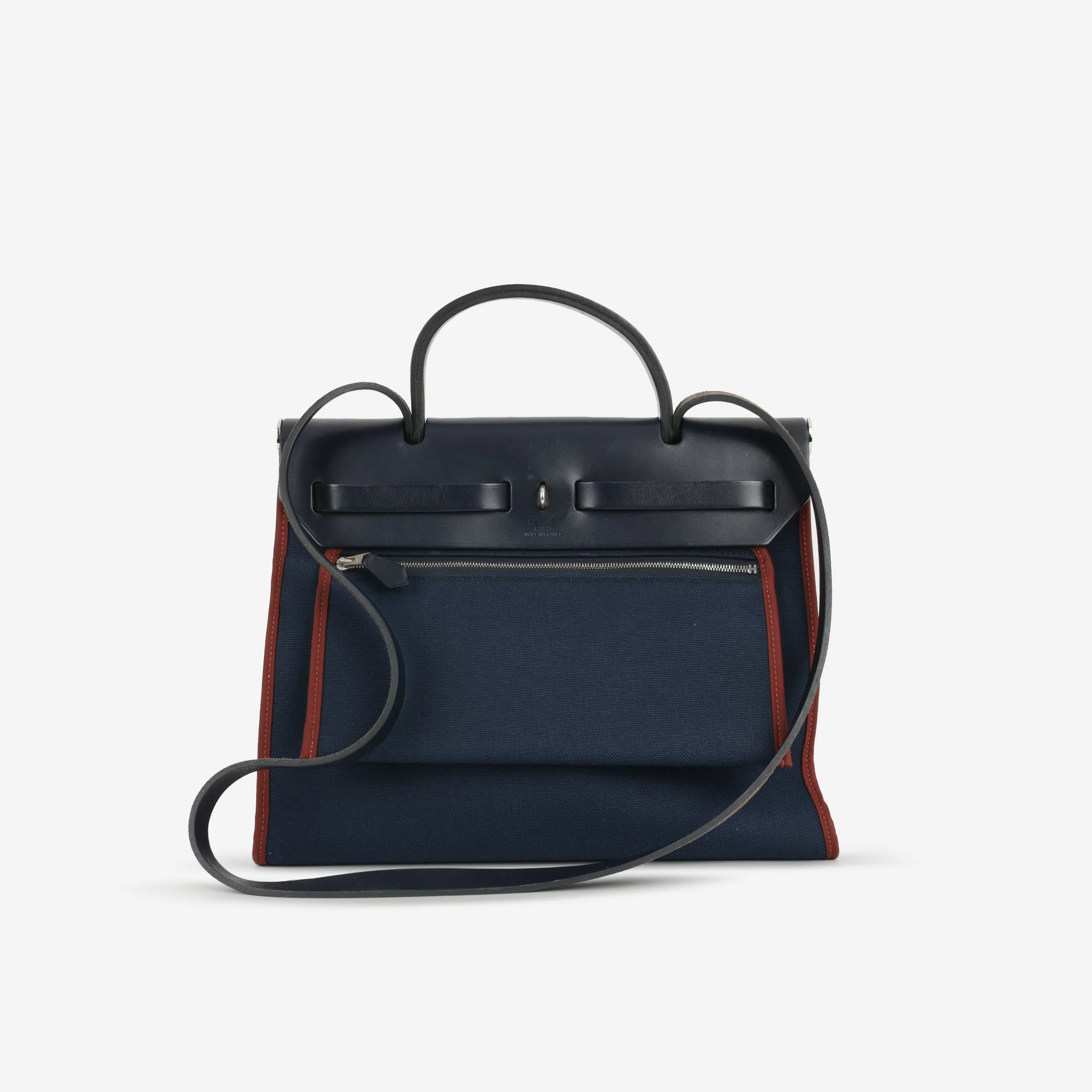 Hermès Herbag 31 - Blue Marine Canvas / Rouge H Trim | Palladium Hardware - Image 3