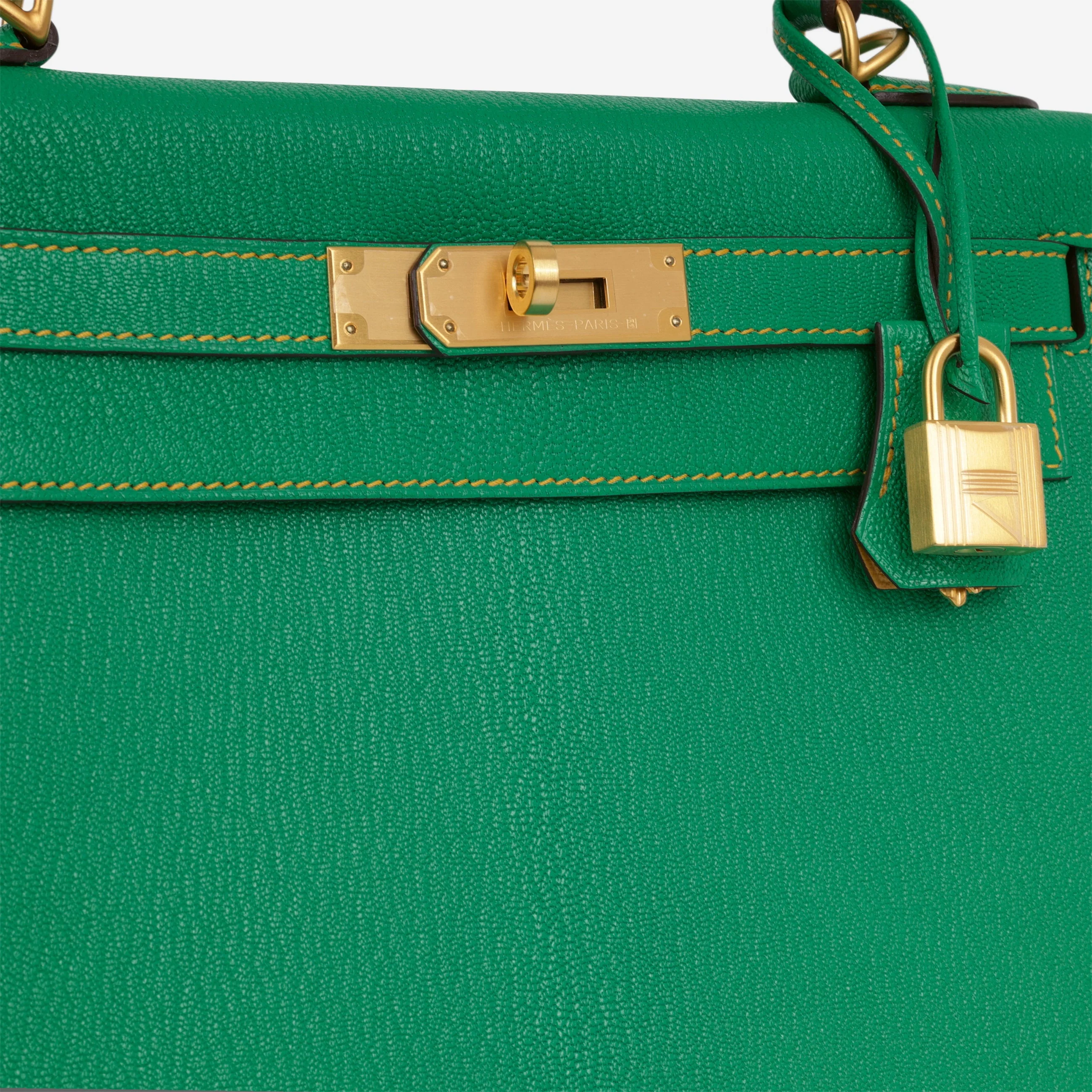 Hermès HSS Kelly 28 - Menthe Chevre / Jaune De Naples Interior | Brushed Gold Hardware - Image 10