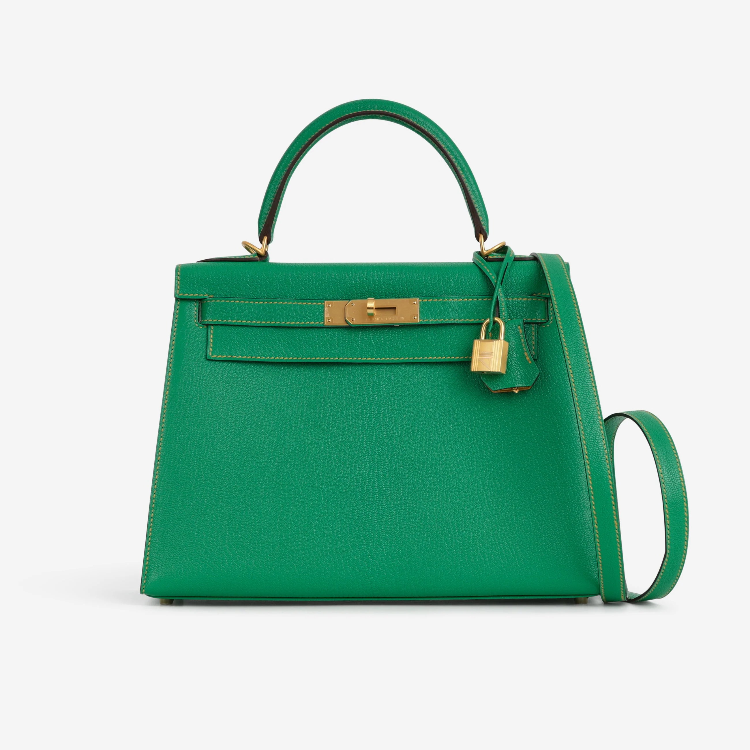 Hermès HSS Kelly 28 - Menthe Chevre / Jaune De Naples Interior | Brushed Gold Hardware - Image 2