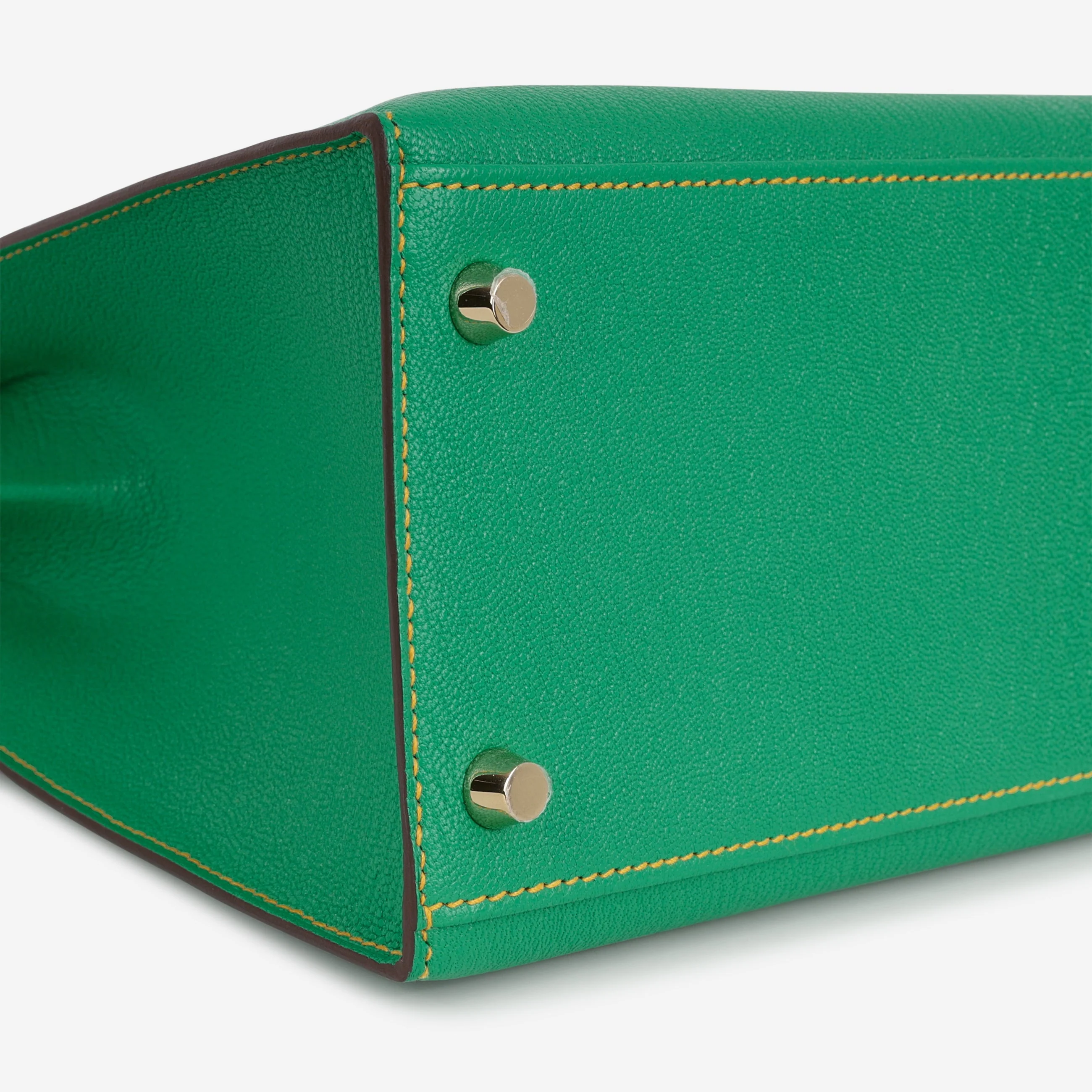 Hermès HSS Kelly 28 - Menthe Chevre / Jaune De Naples Interior | Brushed Gold Hardware - Image 6