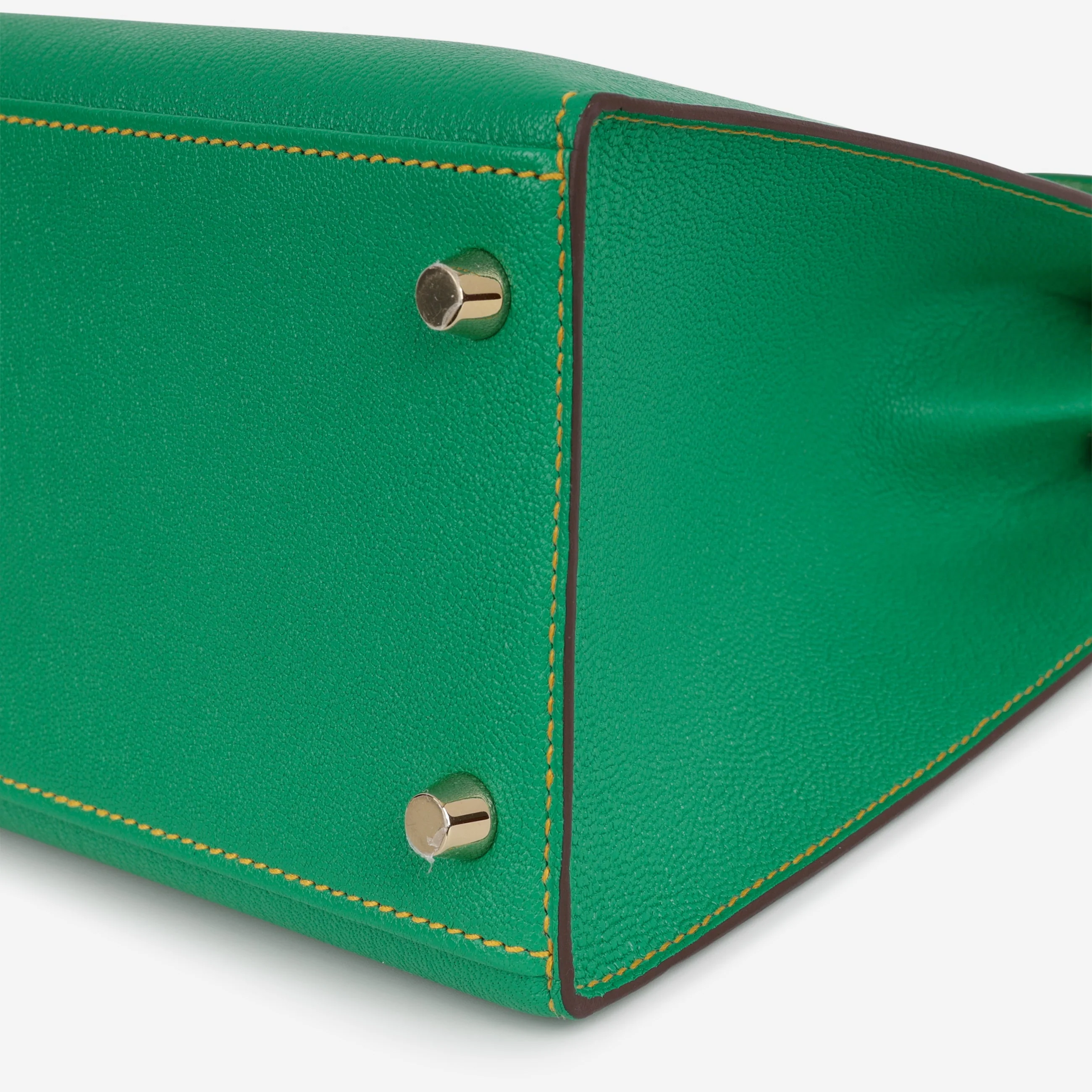 Hermès HSS Kelly 28 - Menthe Chevre / Jaune De Naples Interior | Brushed Gold Hardware - Image 7