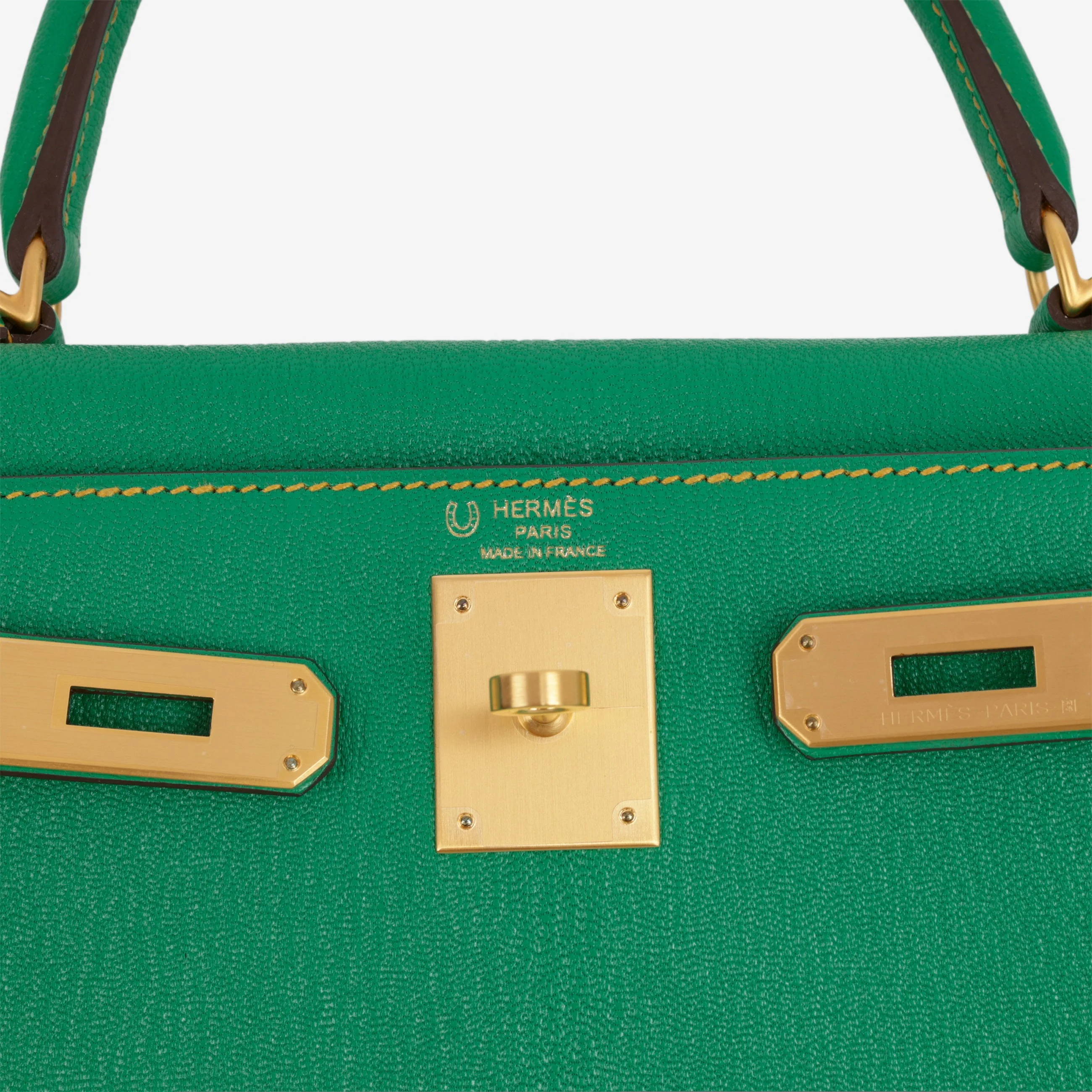Hermès HSS Kelly 28 - Menthe Chevre / Jaune De Naples Interior | Brushed Gold Hardware - Image 9