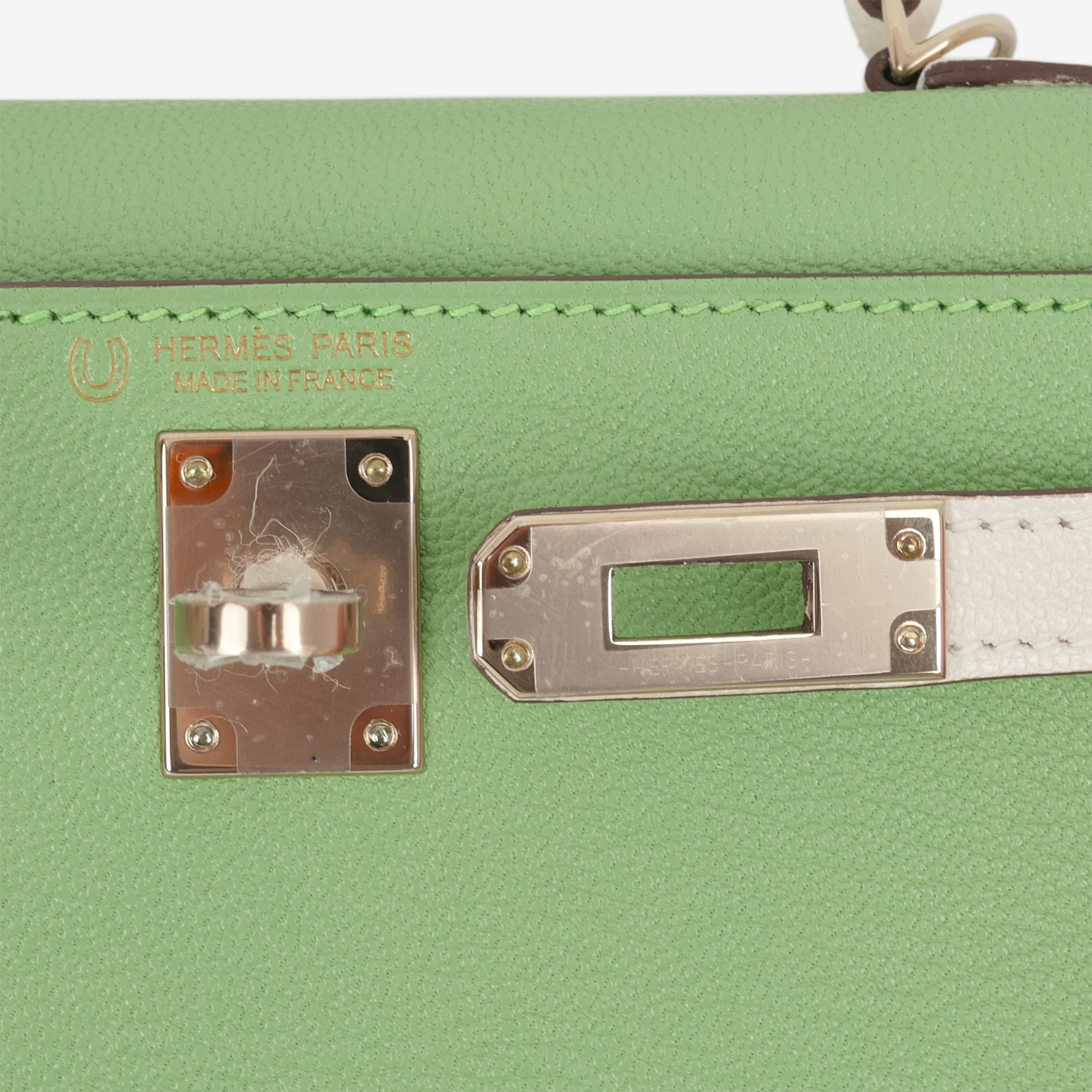 Hermès HSS Mini Kelly 20 - Vert Criquet / Craie Chevre | Permabrass Hardware - Image 10