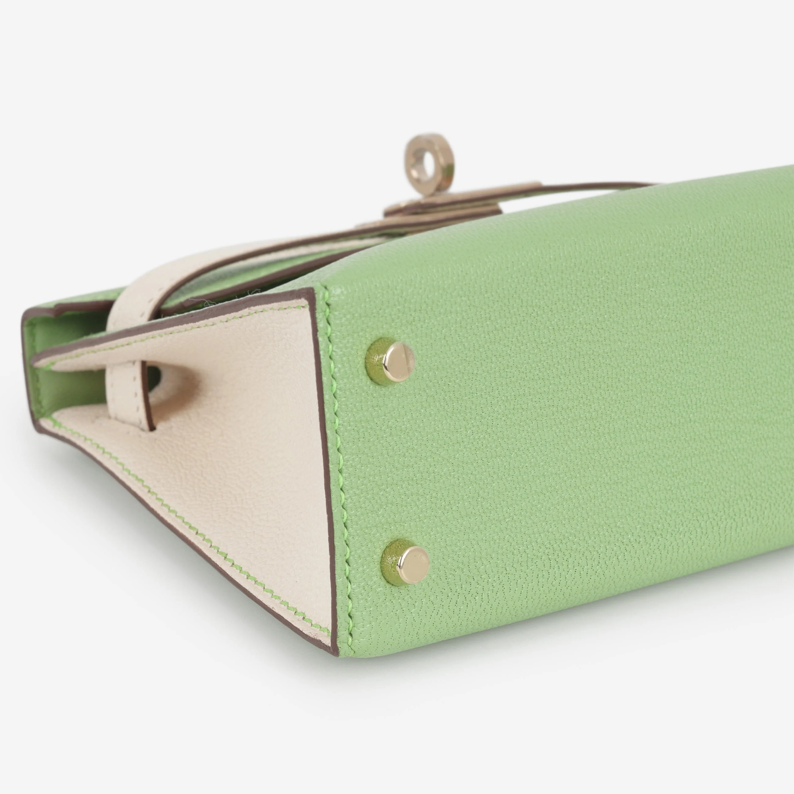 Hermès HSS Mini Kelly 20 - Vert Criquet / Craie Chevre | Permabrass Hardware - Image 6