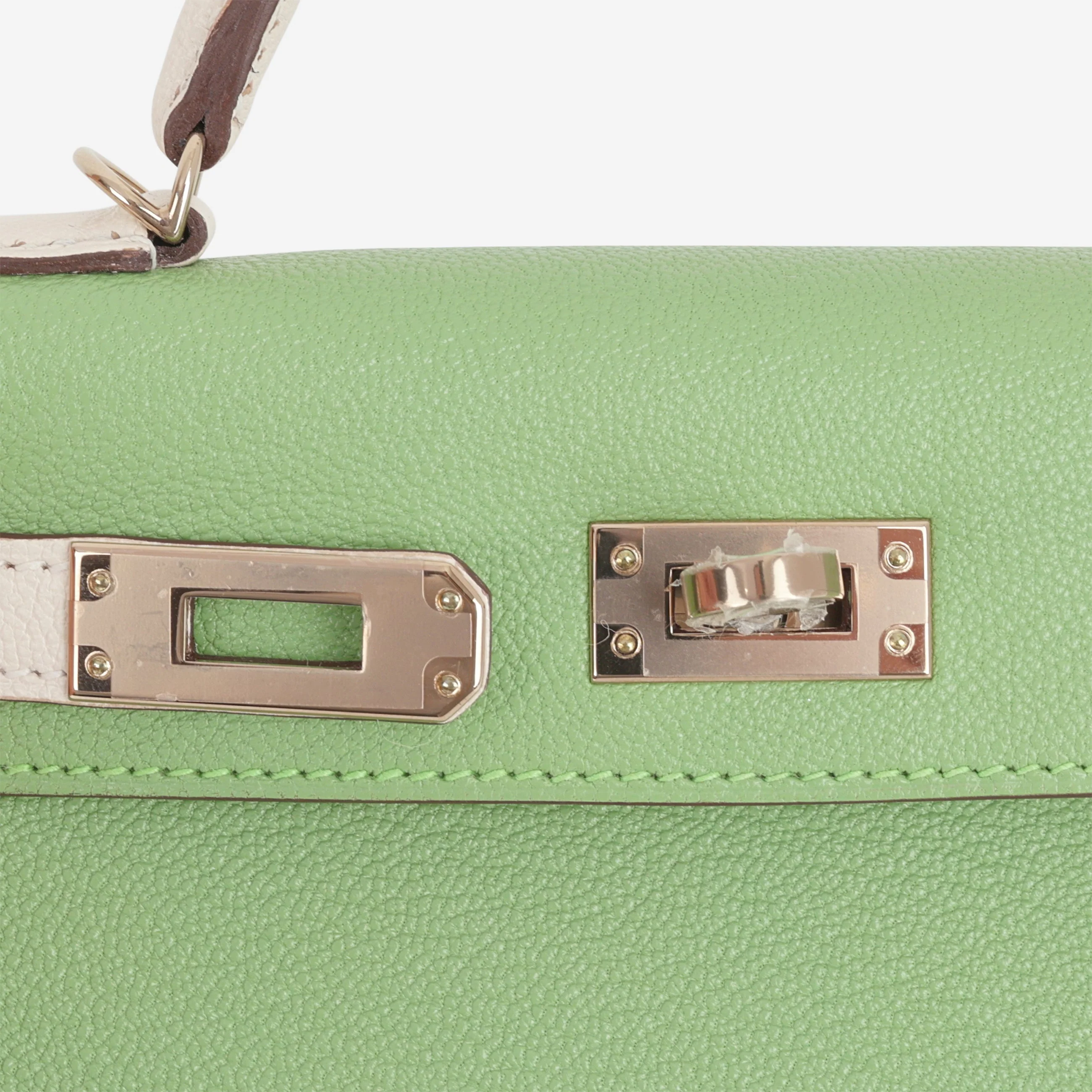 Hermès HSS Mini Kelly 20 - Vert Criquet / Craie Chevre | Permabrass Hardware - Image 9