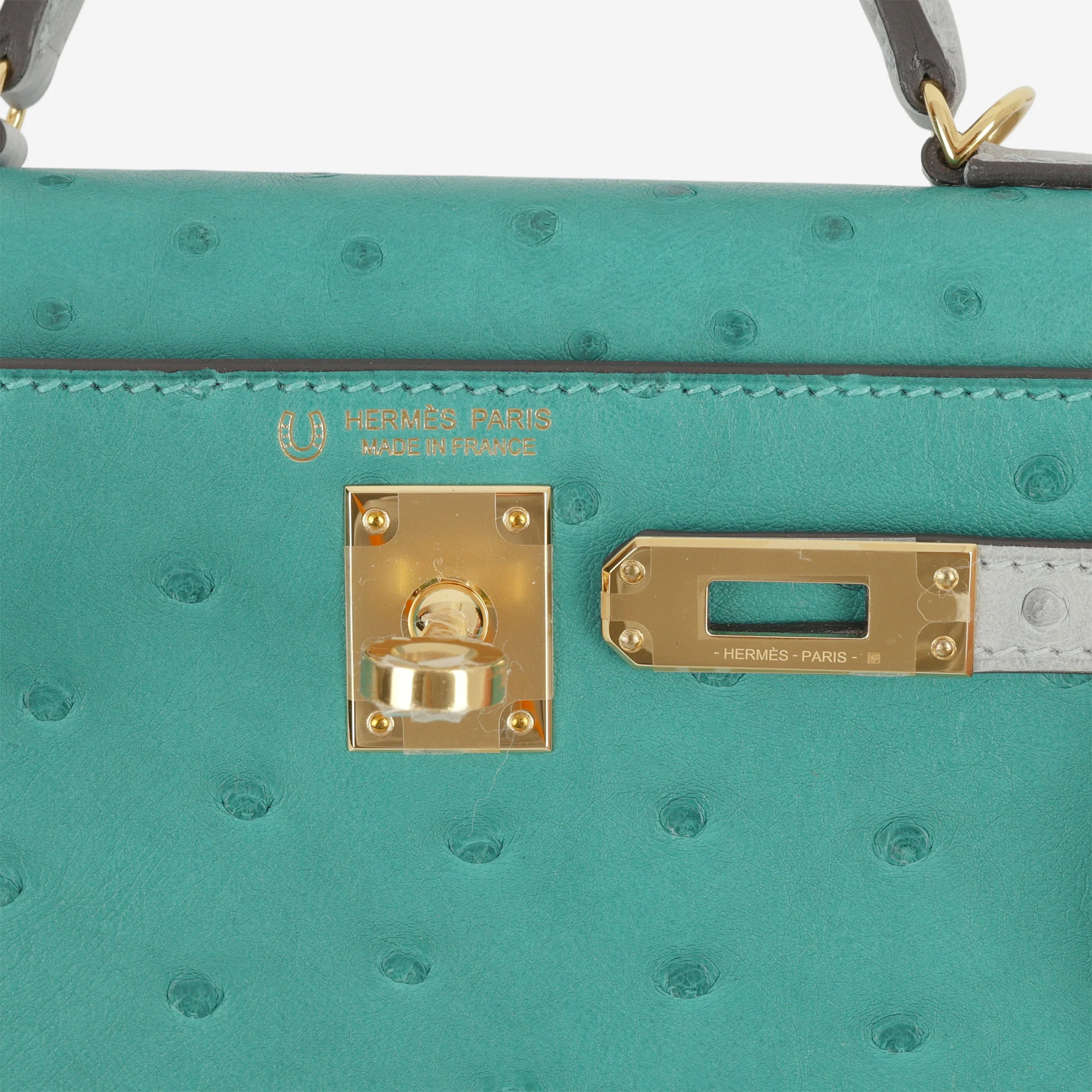 Hermès HSS Mini Kelly 20 - Vert Verone / Bleu Glacier Ostrich | Gold Hardware - Image 10