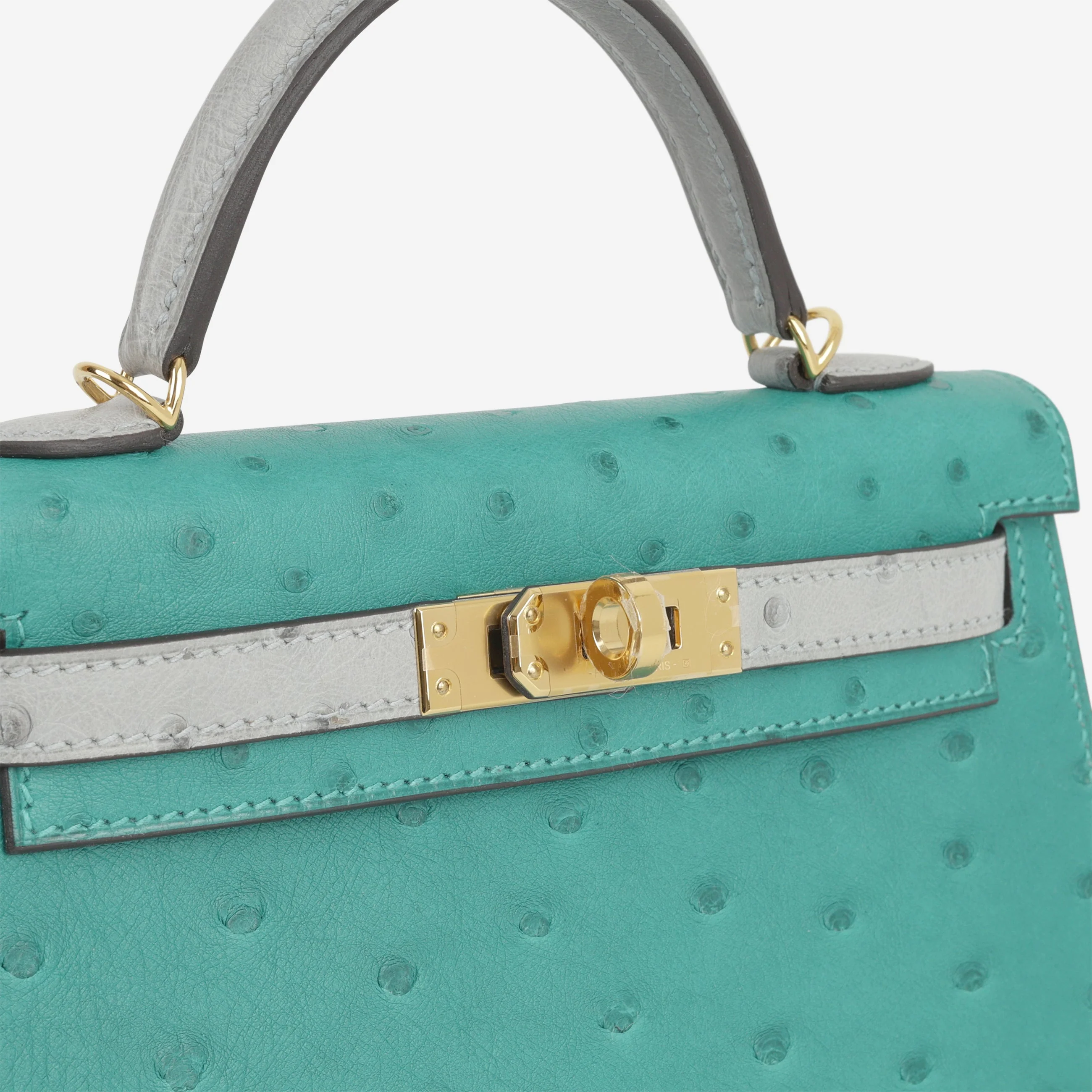 Hermès HSS Mini Kelly 20 - Vert Verone / Bleu Glacier Ostrich | Gold Hardware - Image 11