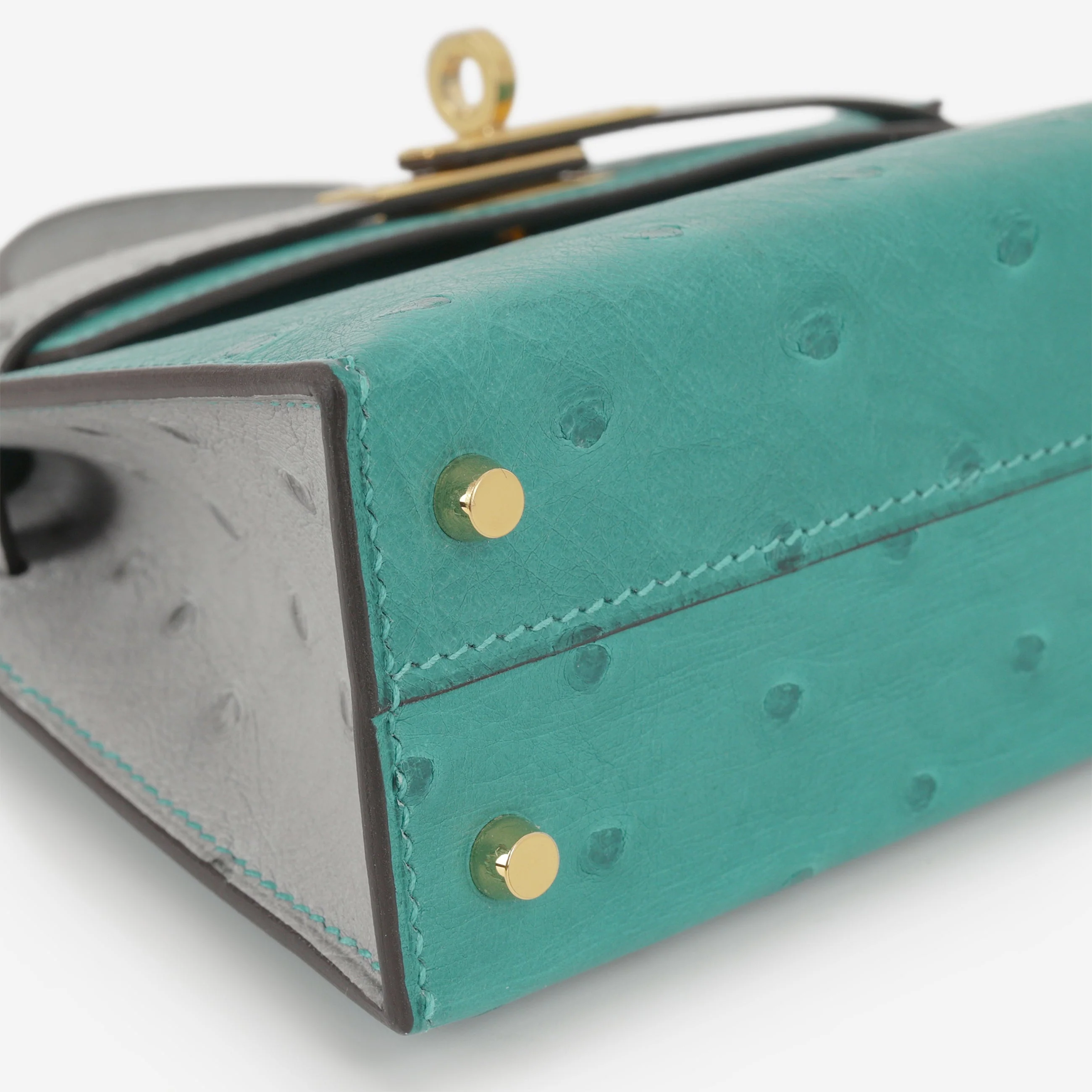 Hermès HSS Mini Kelly 20 - Vert Verone / Bleu Glacier Ostrich | Gold Hardware - Image 6