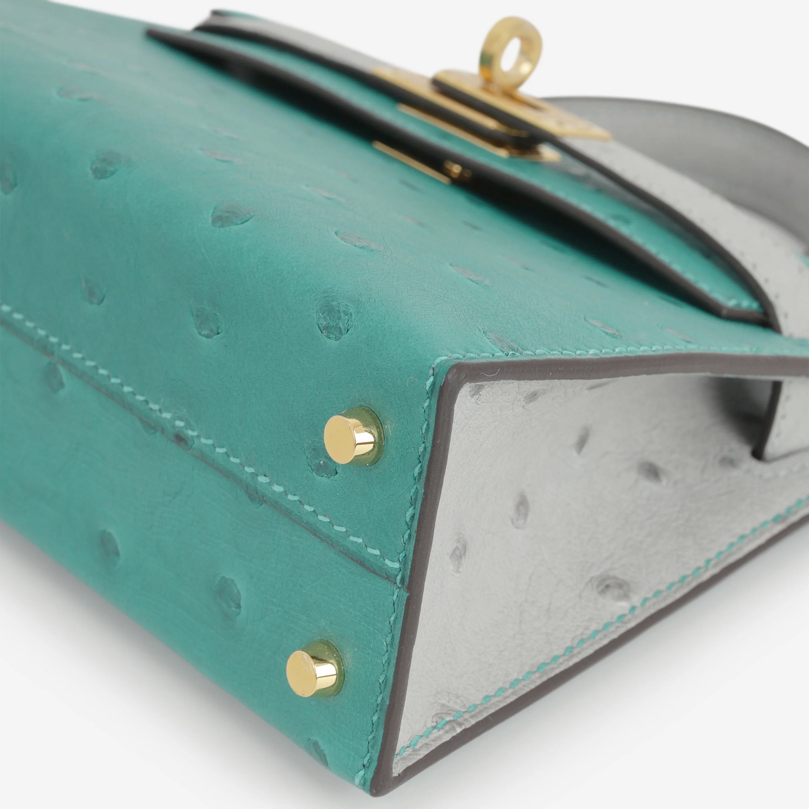 Hermès HSS Mini Kelly 20 - Vert Verone / Bleu Glacier Ostrich | Gold Hardware - Image 7
