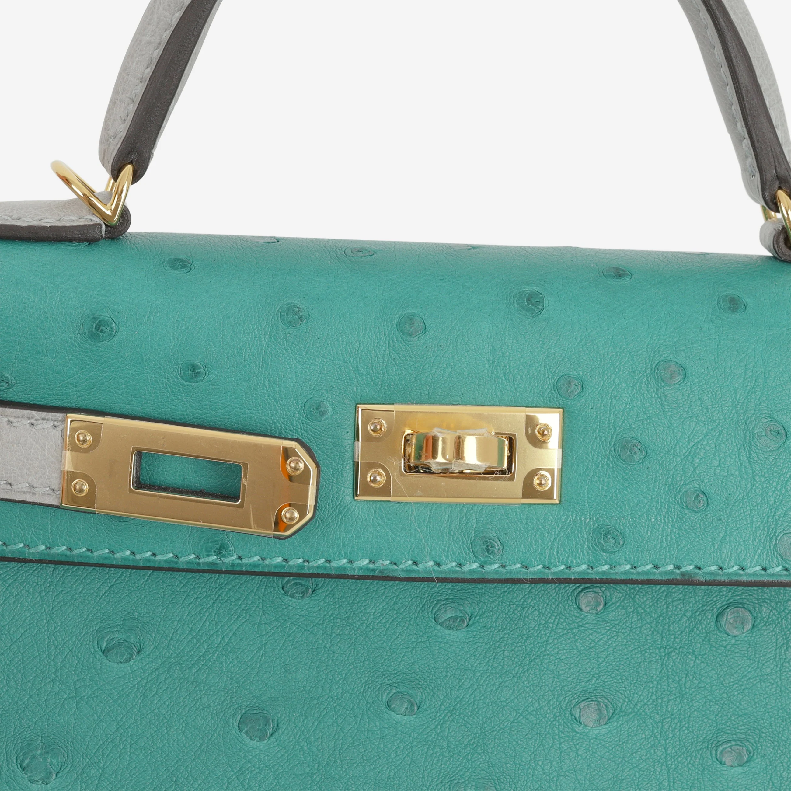 Hermès HSS Mini Kelly 20 - Vert Verone / Bleu Glacier Ostrich | Gold Hardware - Image 9