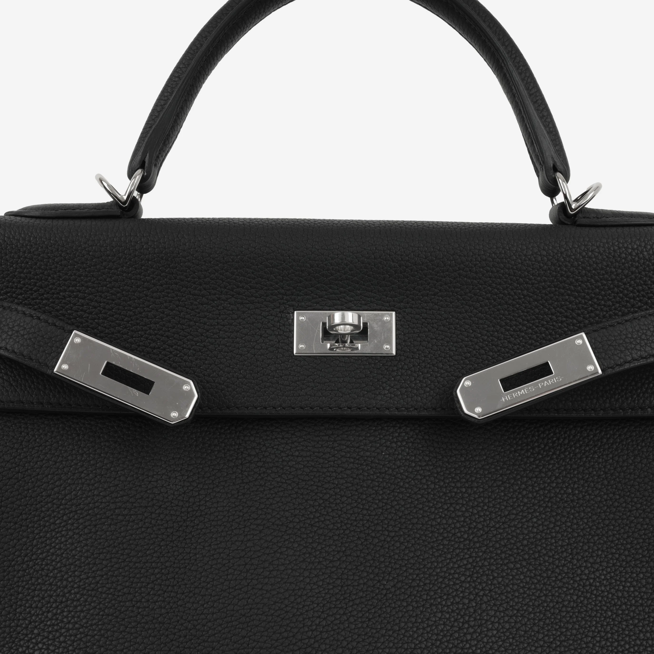 Hermès Kelly 32 - Black Togo | Palladium Hardware - Image 8