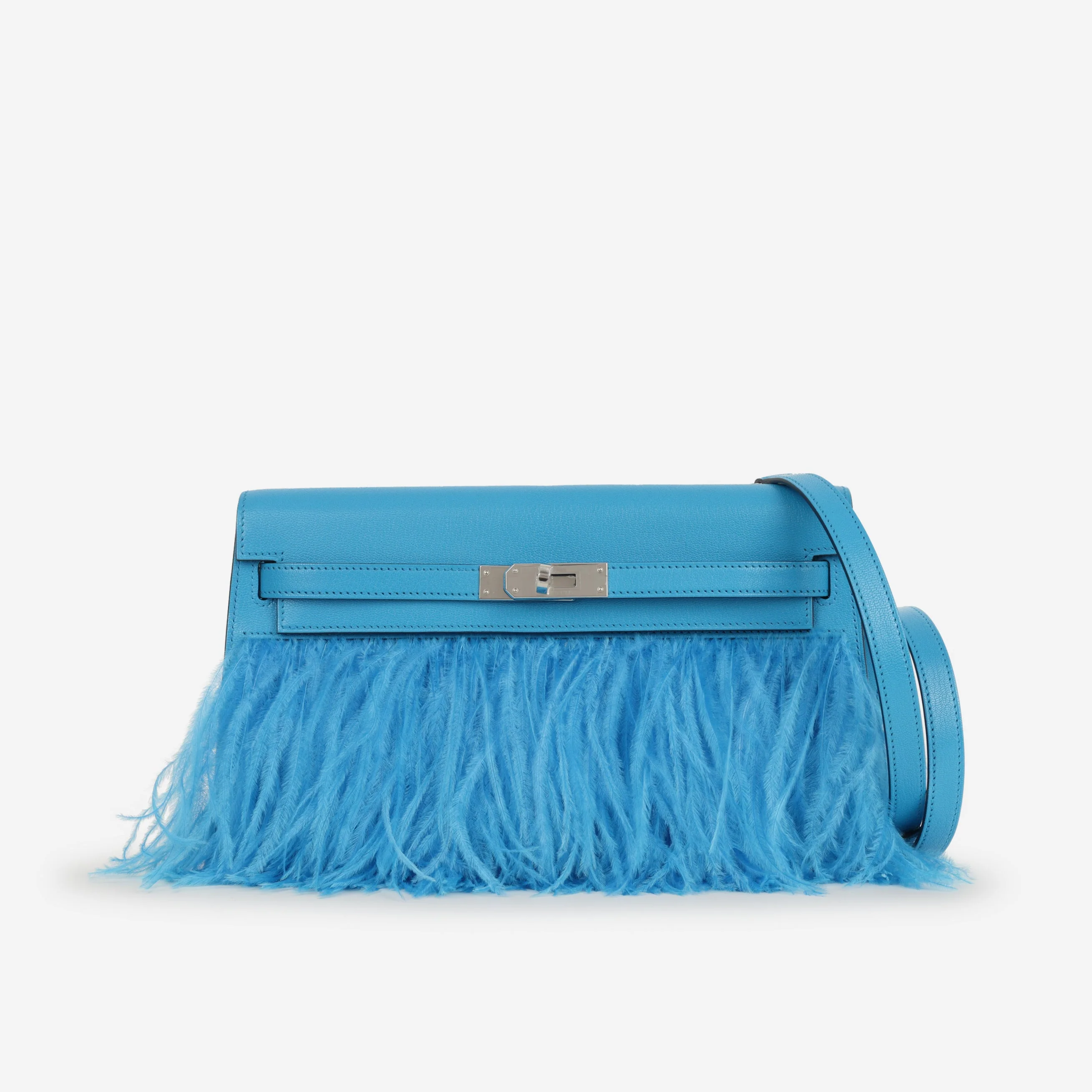 Hermès Kelly Elan Foile - Bleu Frida Chevre Chamkila / Plumes D'Autruche | Palladium Hardware - Image 2