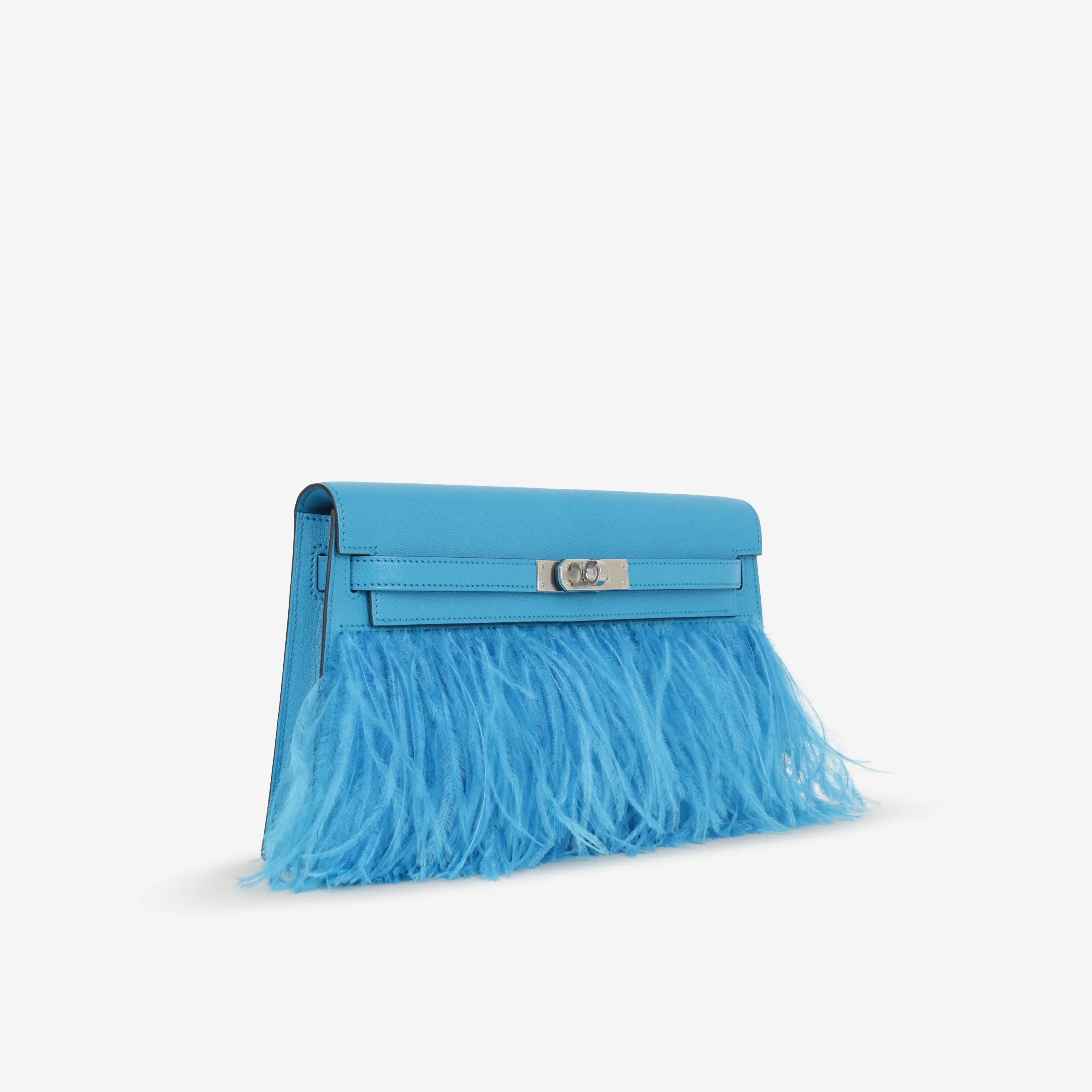 Hermès Kelly Elan Foile - Bleu Frida Chevre Chamkila / Plumes D'Autruche | Palladium Hardware - Image 3
