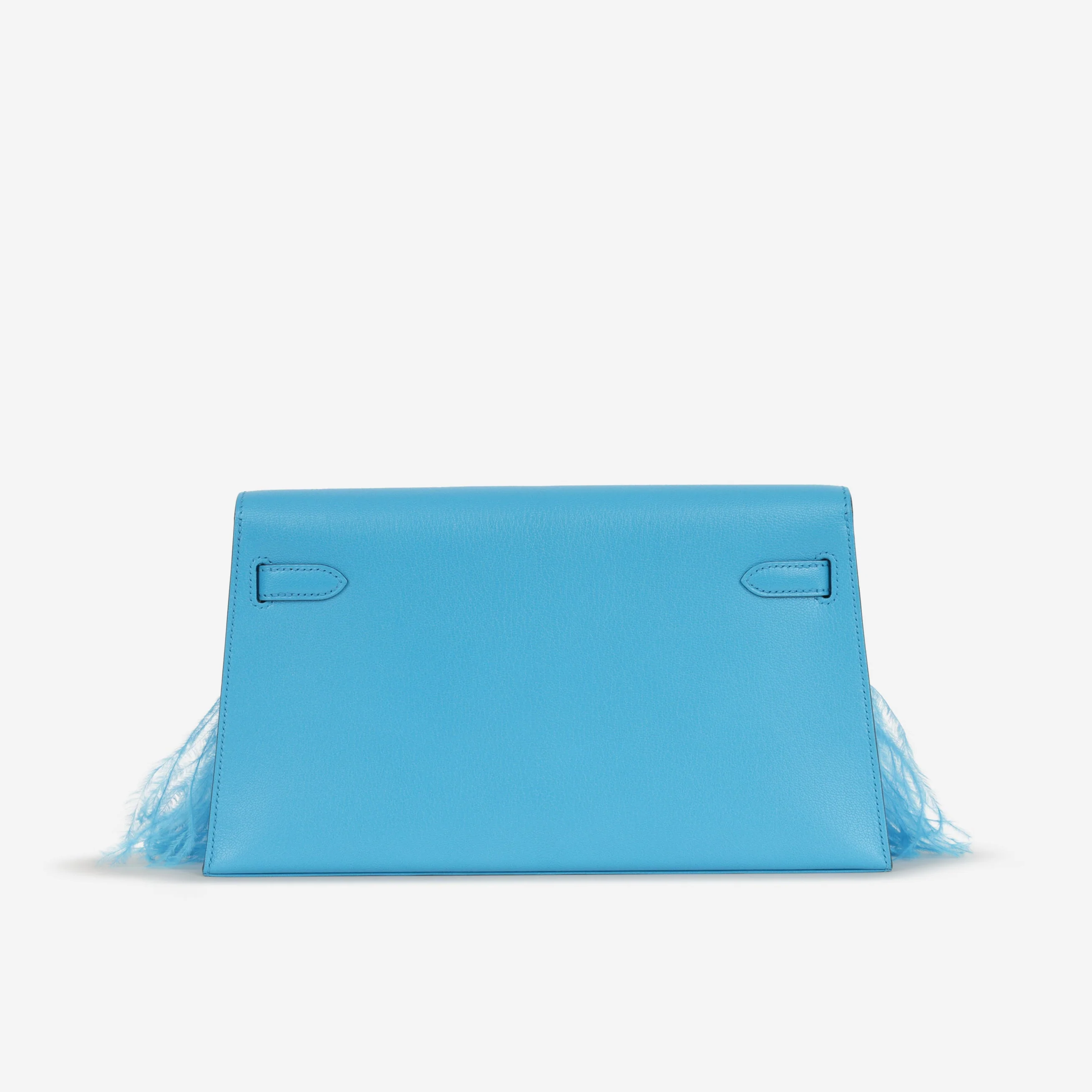 Hermès Kelly Elan Foile - Bleu Frida Chevre Chamkila / Plumes D'Autruche | Palladium Hardware - Image 4