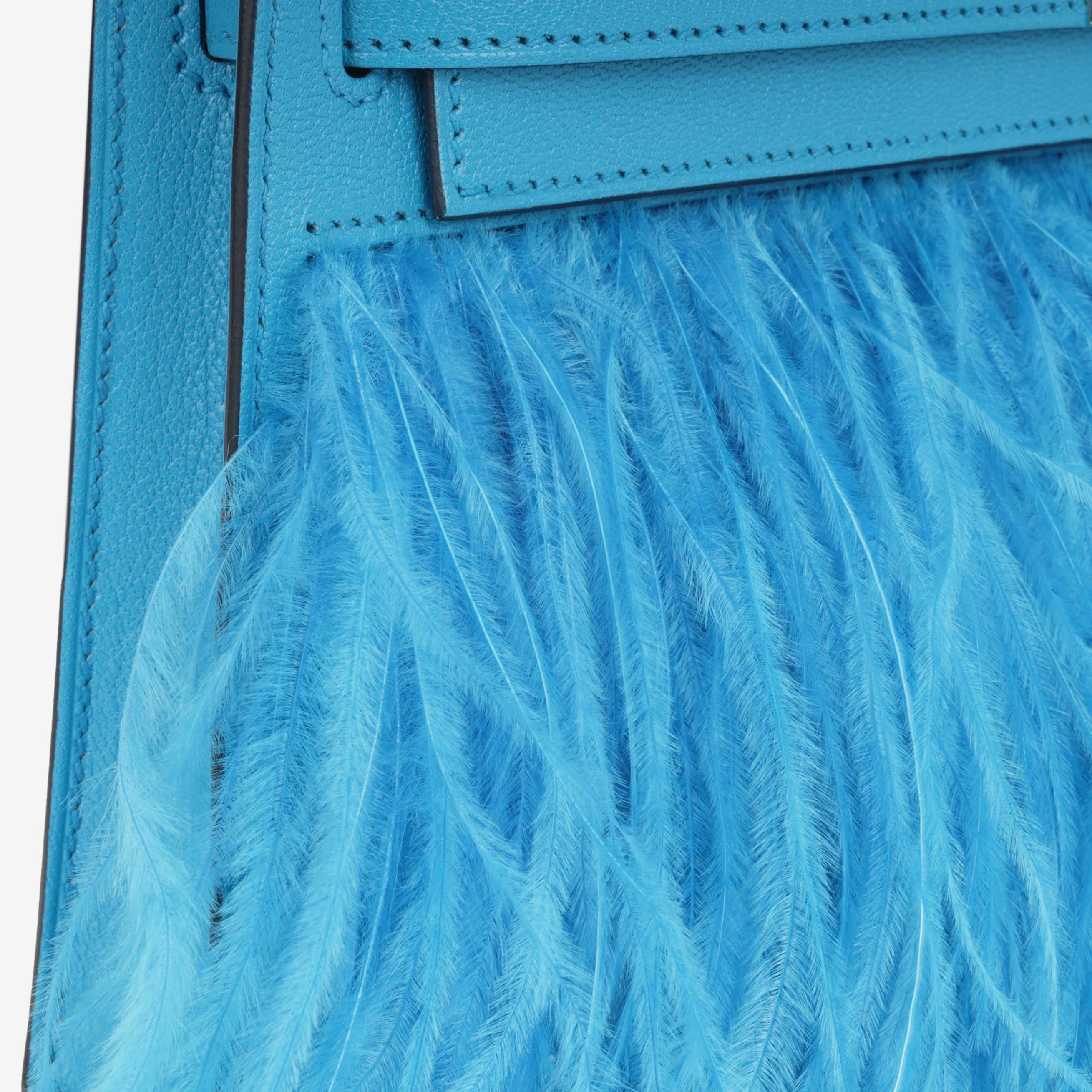 Hermès Kelly Elan Foile - Bleu Frida Chevre Chamkila / Plumes D'Autruche | Palladium Hardware - Image 6