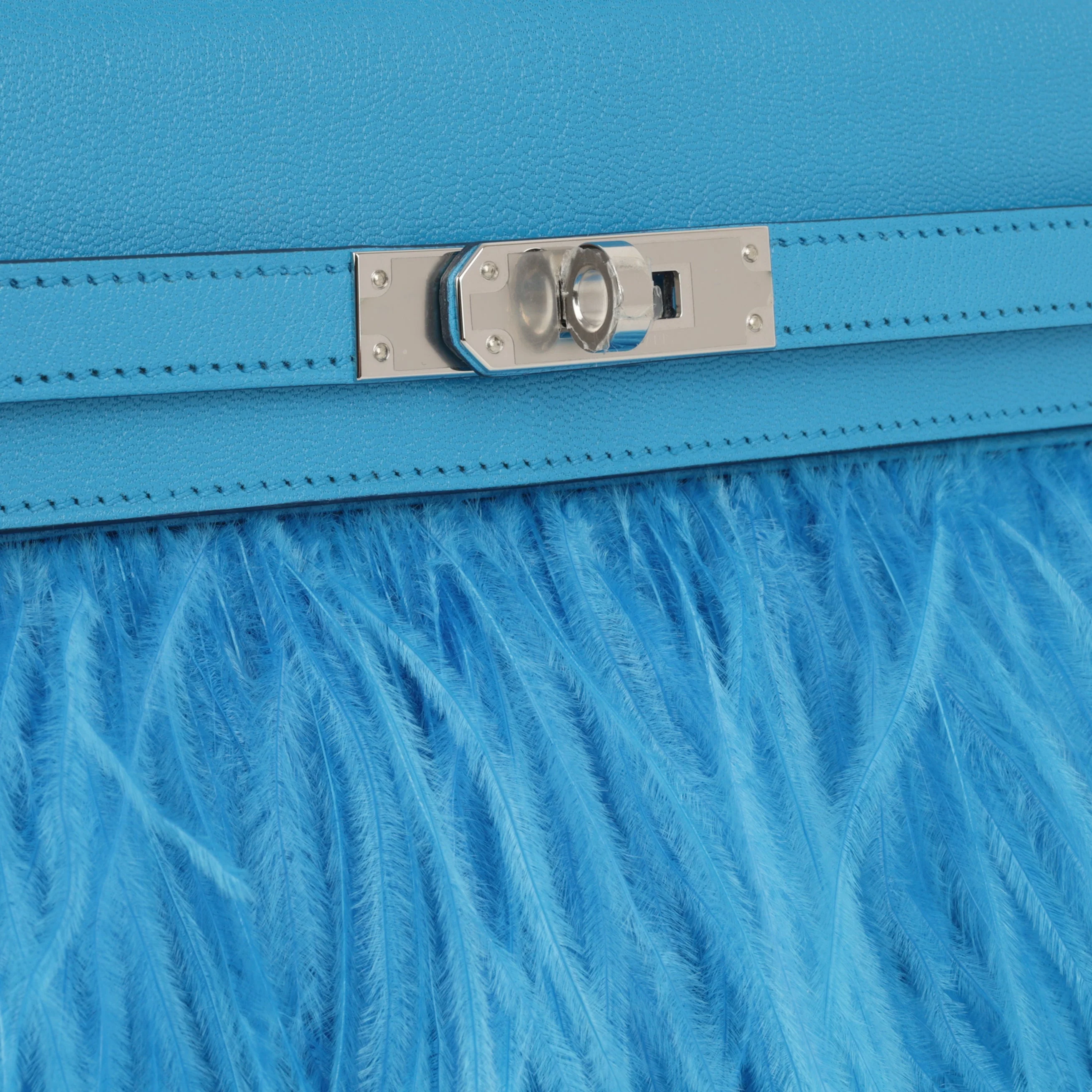 Hermès Kelly Elan Foile - Bleu Frida Chevre Chamkila / Plumes D'Autruche | Palladium Hardware - Image 8