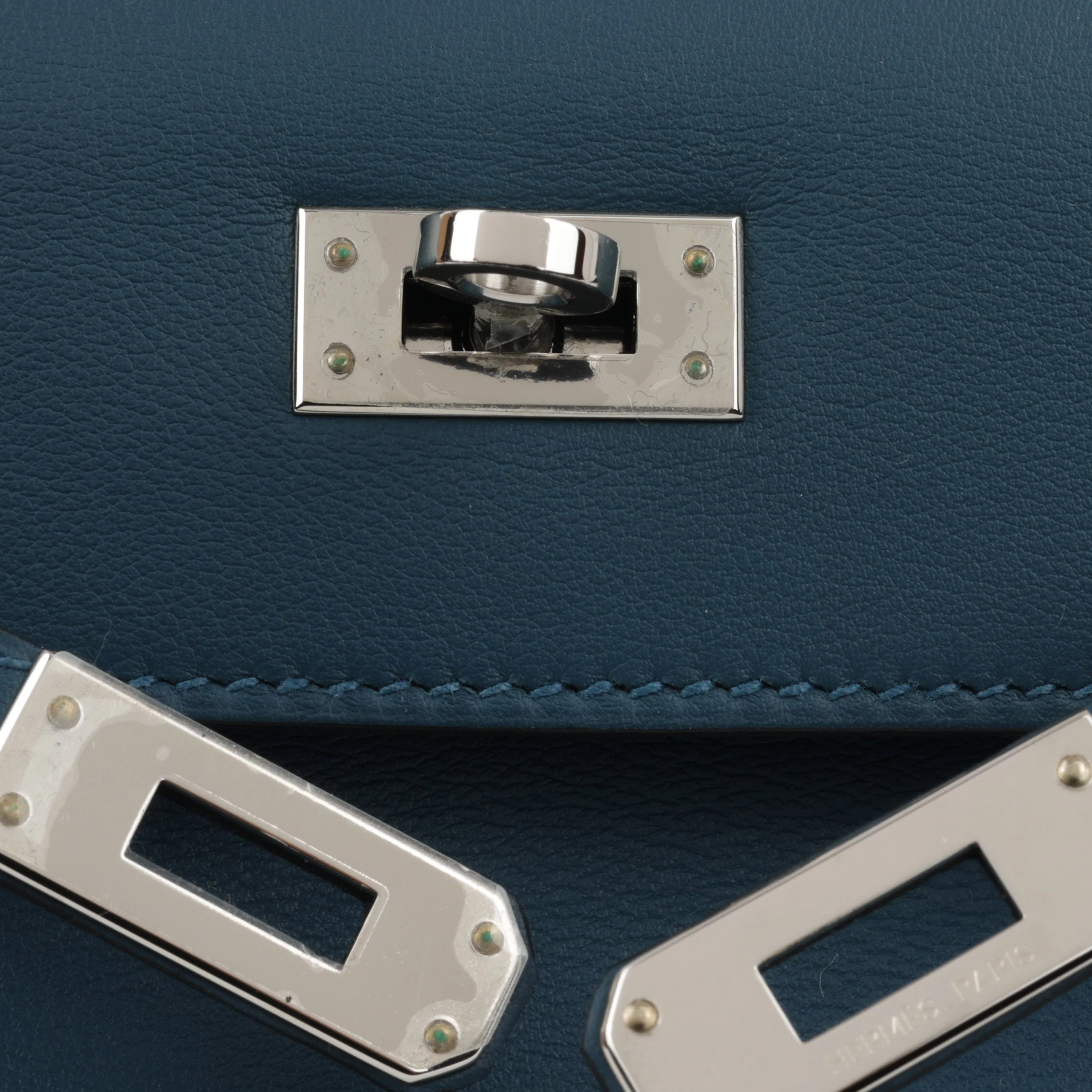Hermès Kelly Pochette - Bleu Colvert Swift |  Palladium Hardware - Image 7