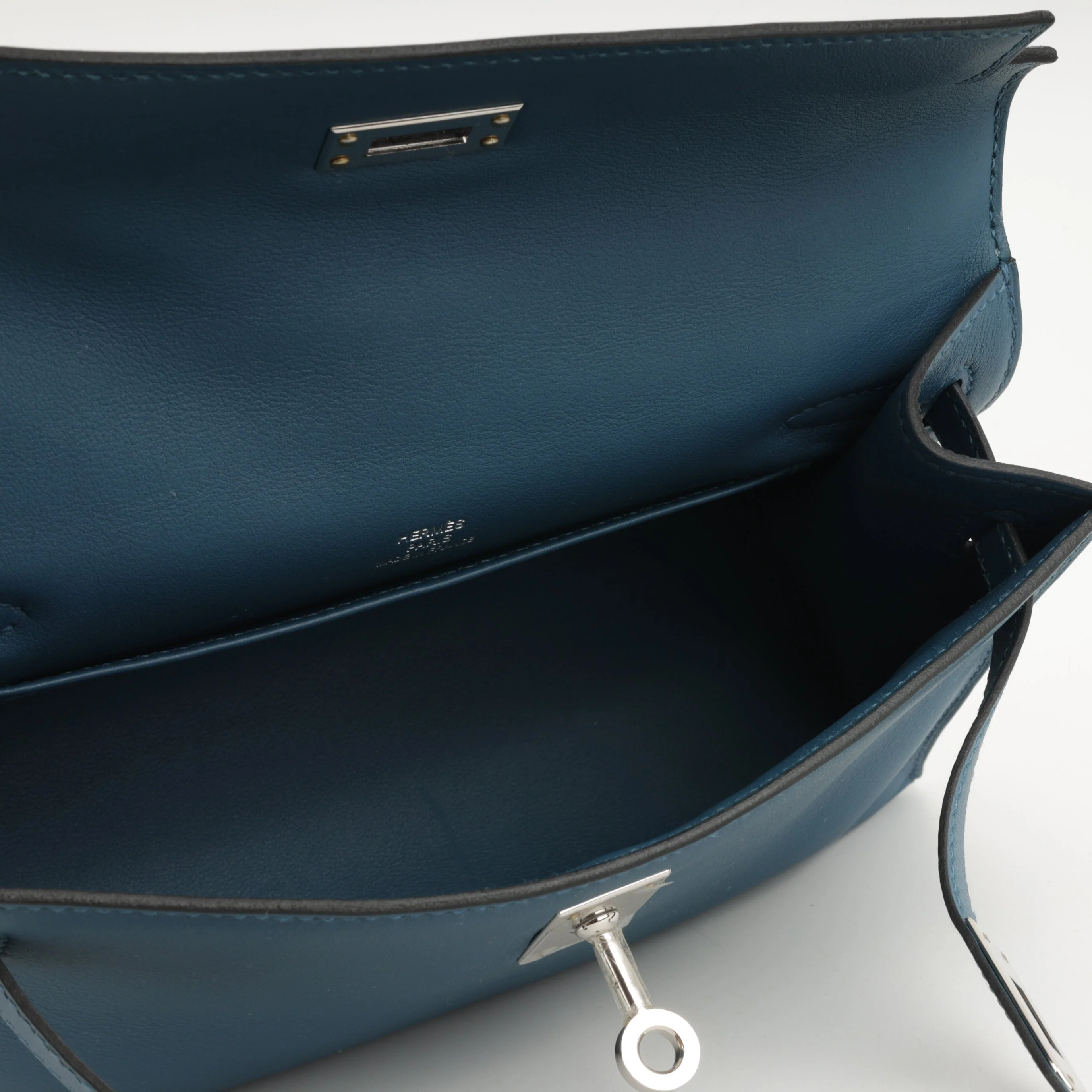 Hermès Kelly Pochette - Bleu Colvert Swift |  Palladium Hardware - Image 8