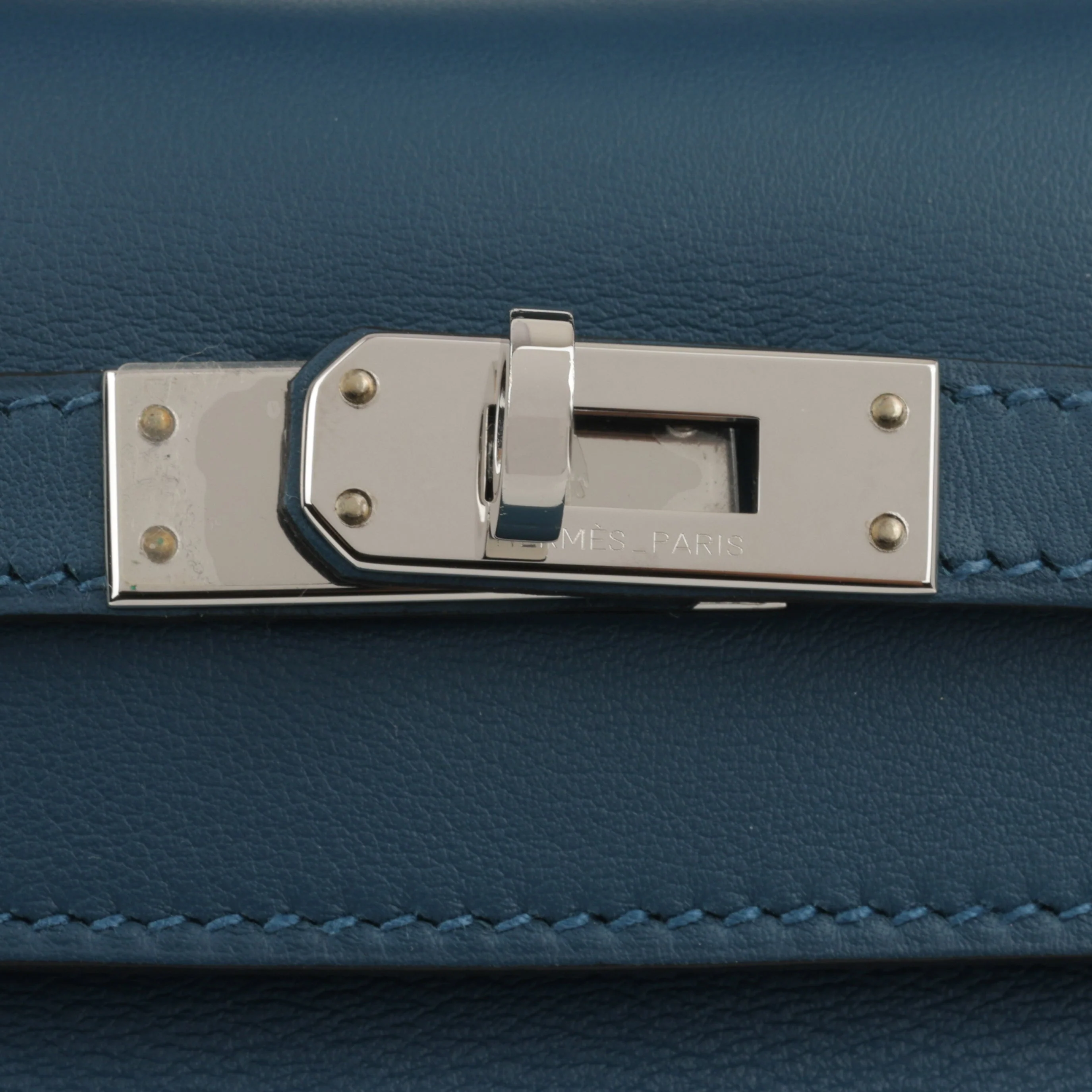 Hermès Kelly Pochette - Bleu Colvert Swift |  Palladium Hardware - Image 9