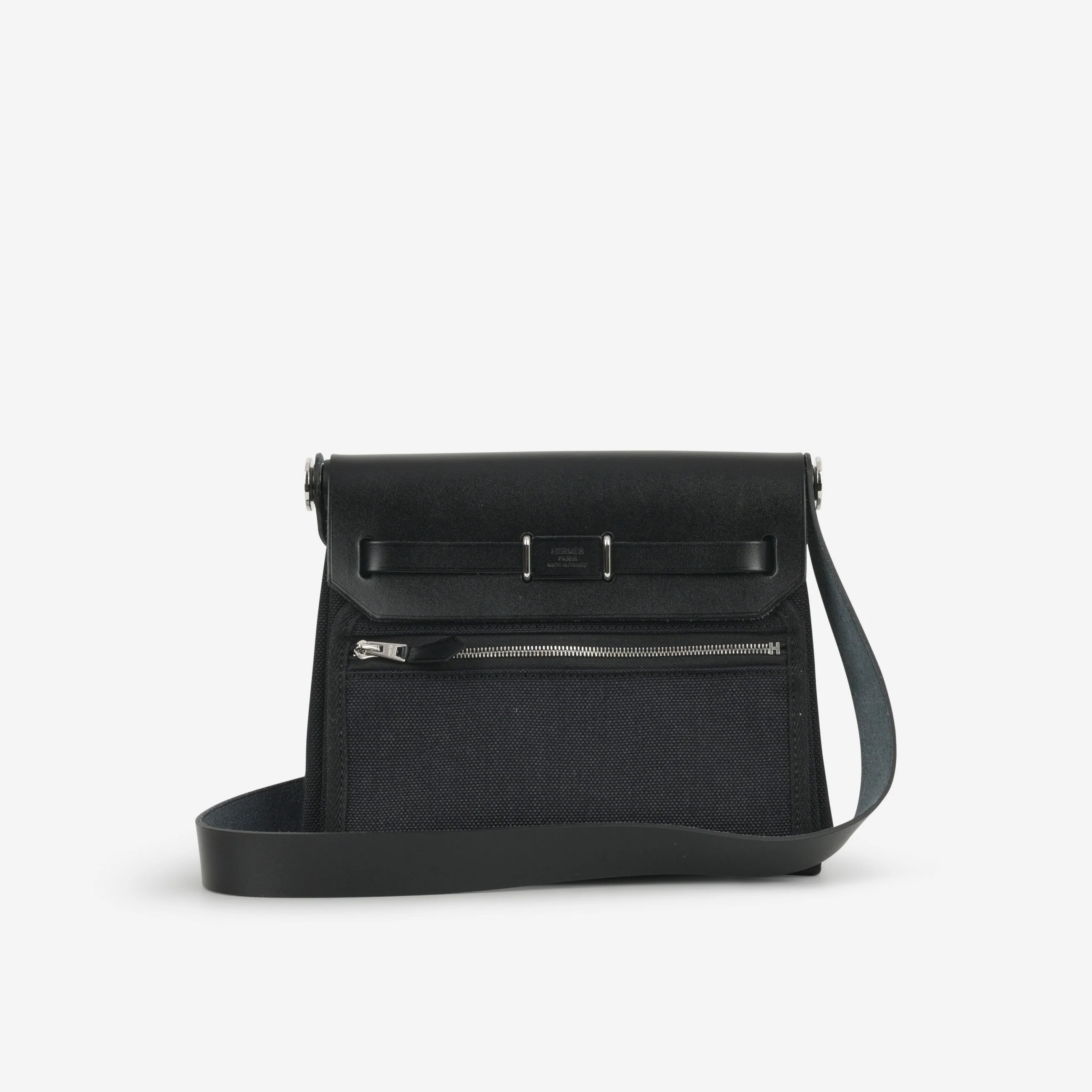 Hermès Mini Herbag 20 - Black Toile / Hunter | Palladium Hardware - Image 3