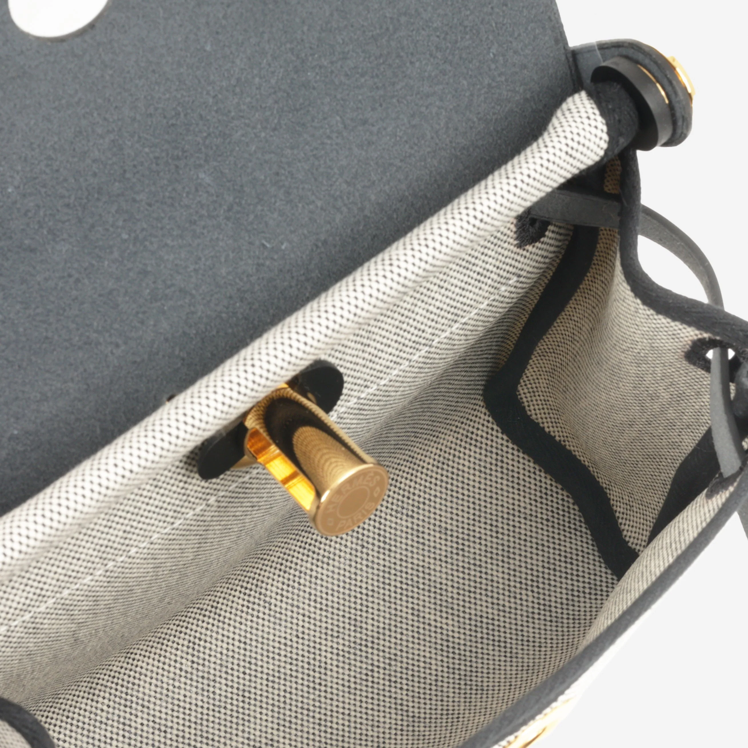 Hermès Mini Herbag 20 - Noir / Ecru Quadrille / Noir Hunter | Gold Hardware - Image 5