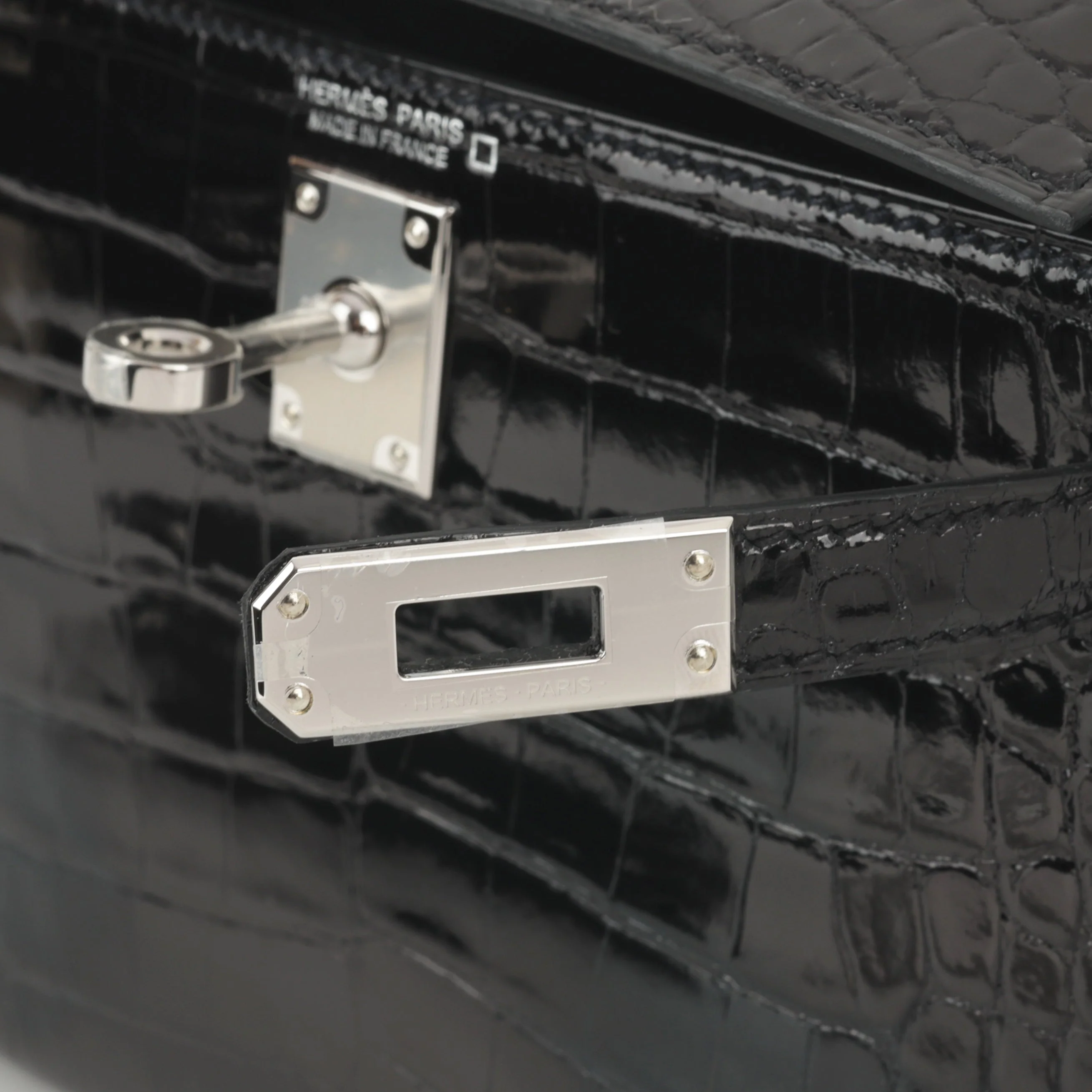Hermès Mini Kelly - Black Shiny Alligator | Palladium Hardware - Image 10