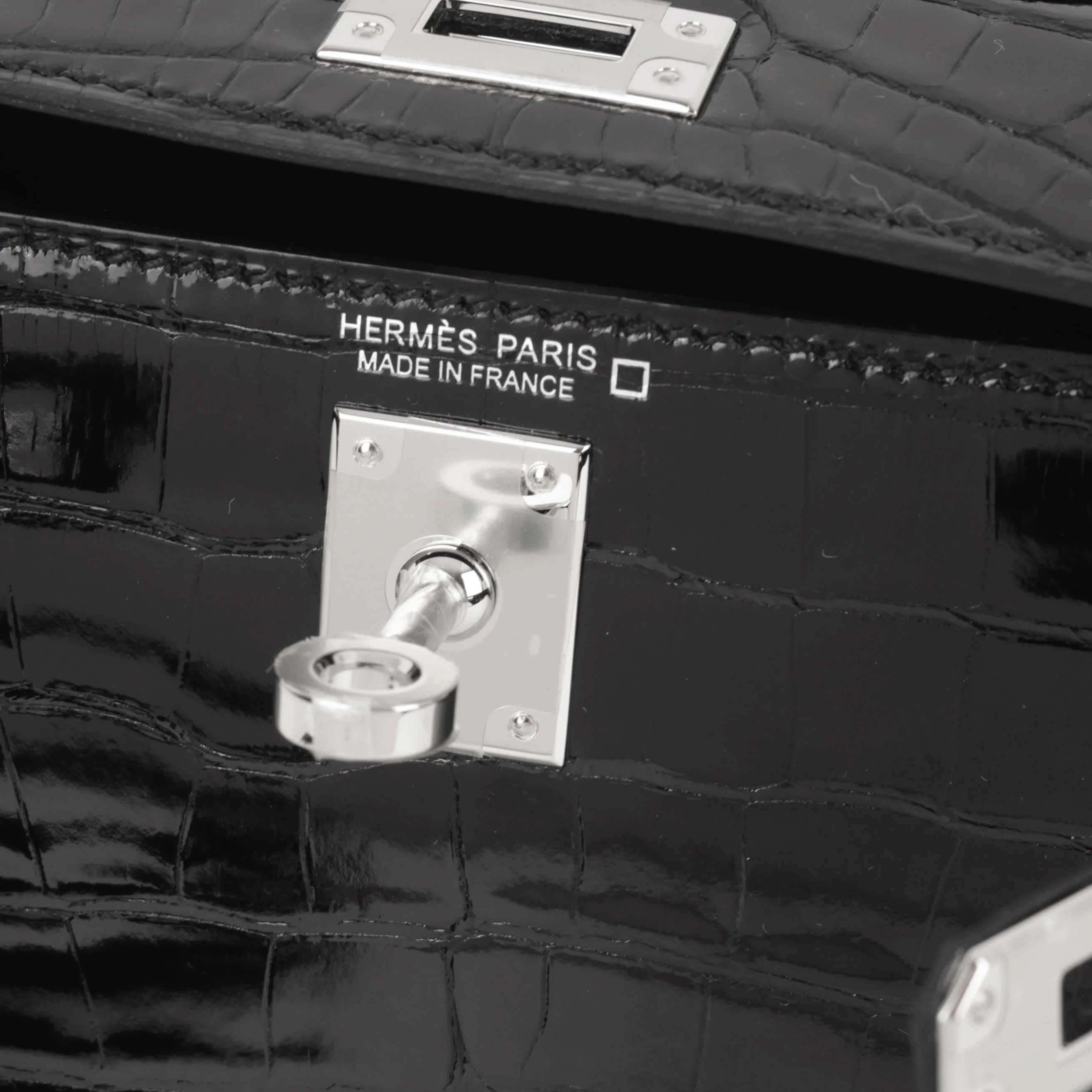 Hermès Mini Kelly - Black Shiny Alligator | Palladium Hardware - Image 11